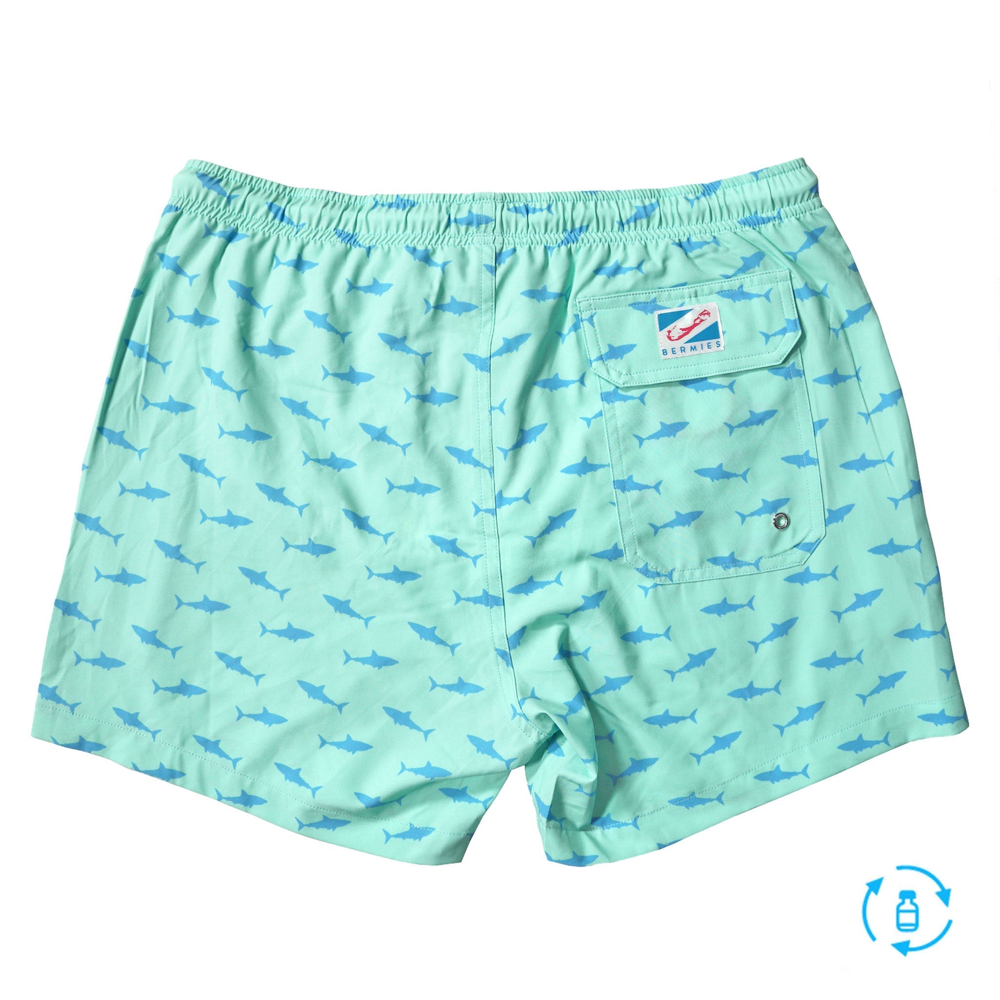 Great White 5" Swim Trunks made from recycled materials, featuring a stylish design and eco-friendly attributes.