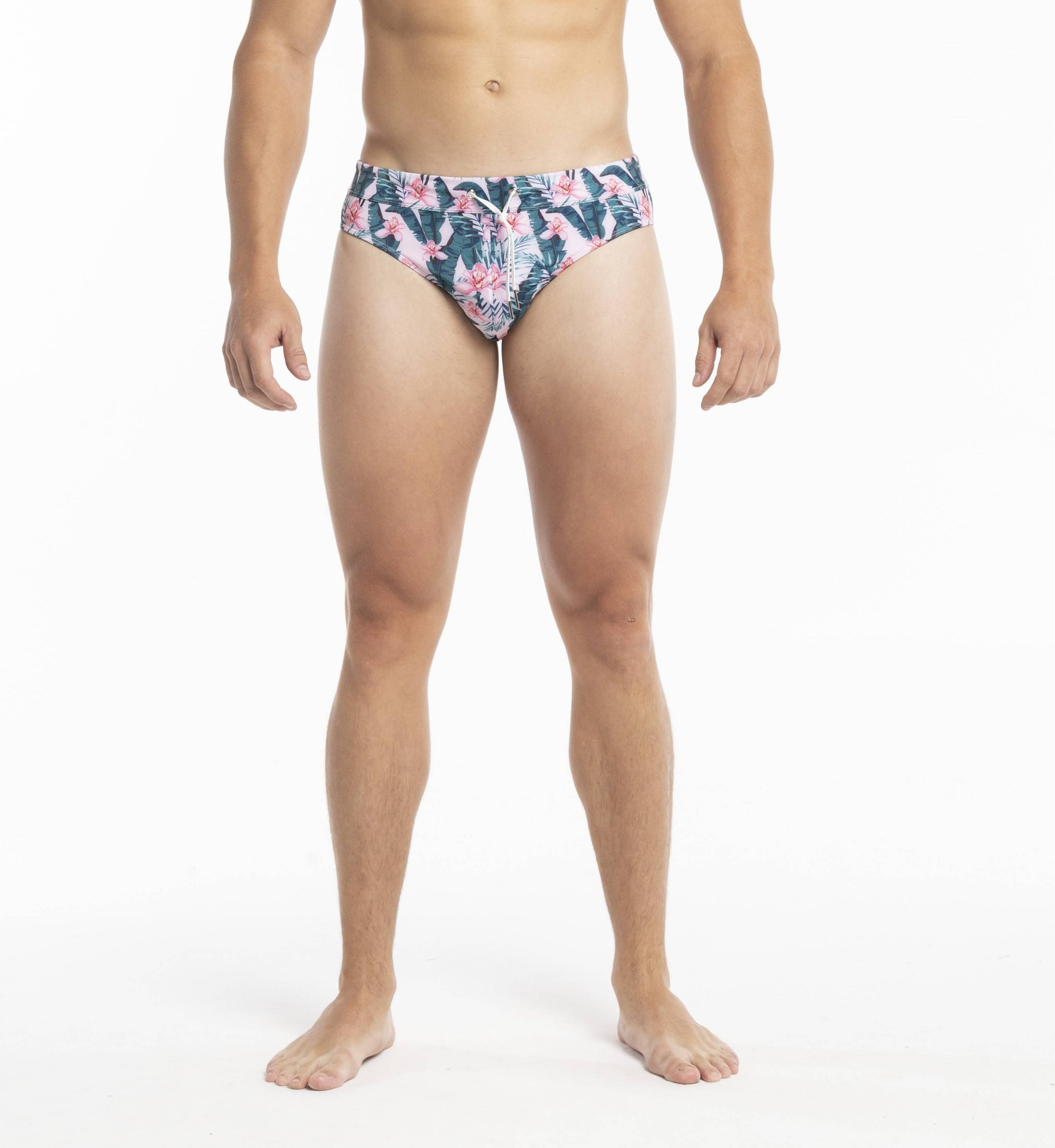 Jungle Swim Briefs featuring vibrant patterns and elastic waistband, perfect for beach and pool activities.