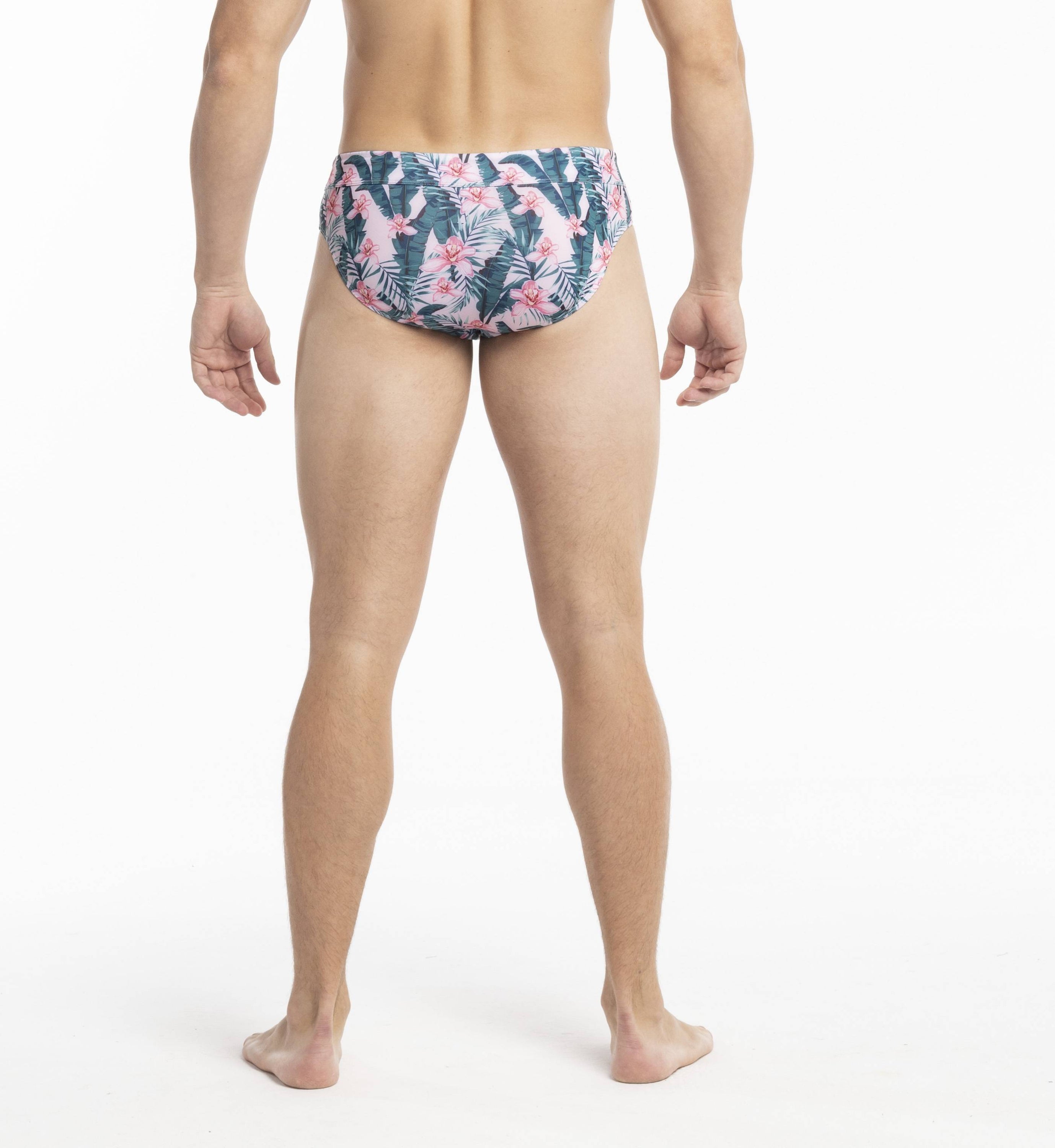 Jungle Swim Briefs featuring vibrant patterns and elastic waistband, perfect for beach and pool activities.