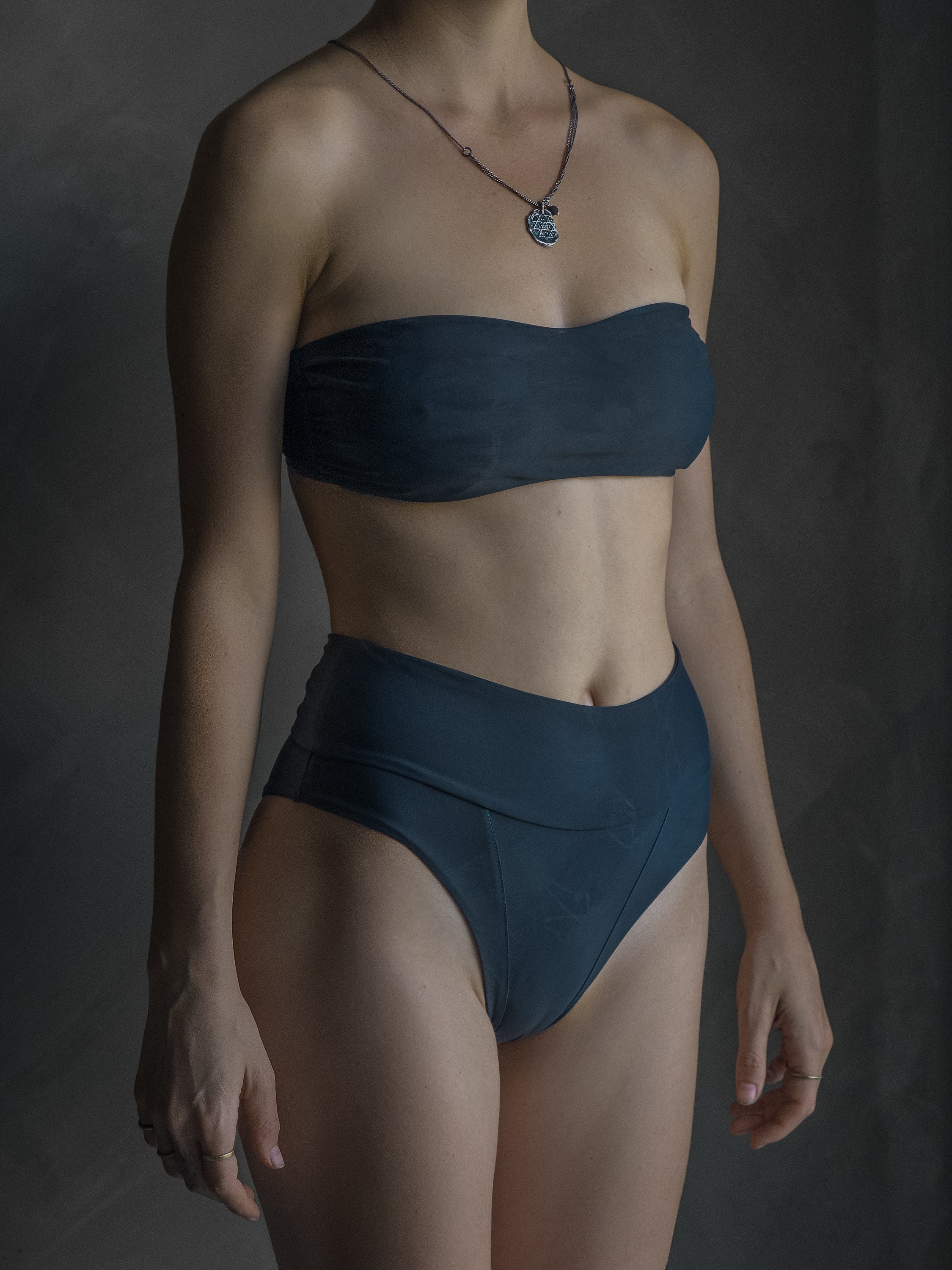 LIMITED EDITION Donita Bottom in SEA WASH, high-waisted swimwear with unique hand-dyed pattern and flattering design.