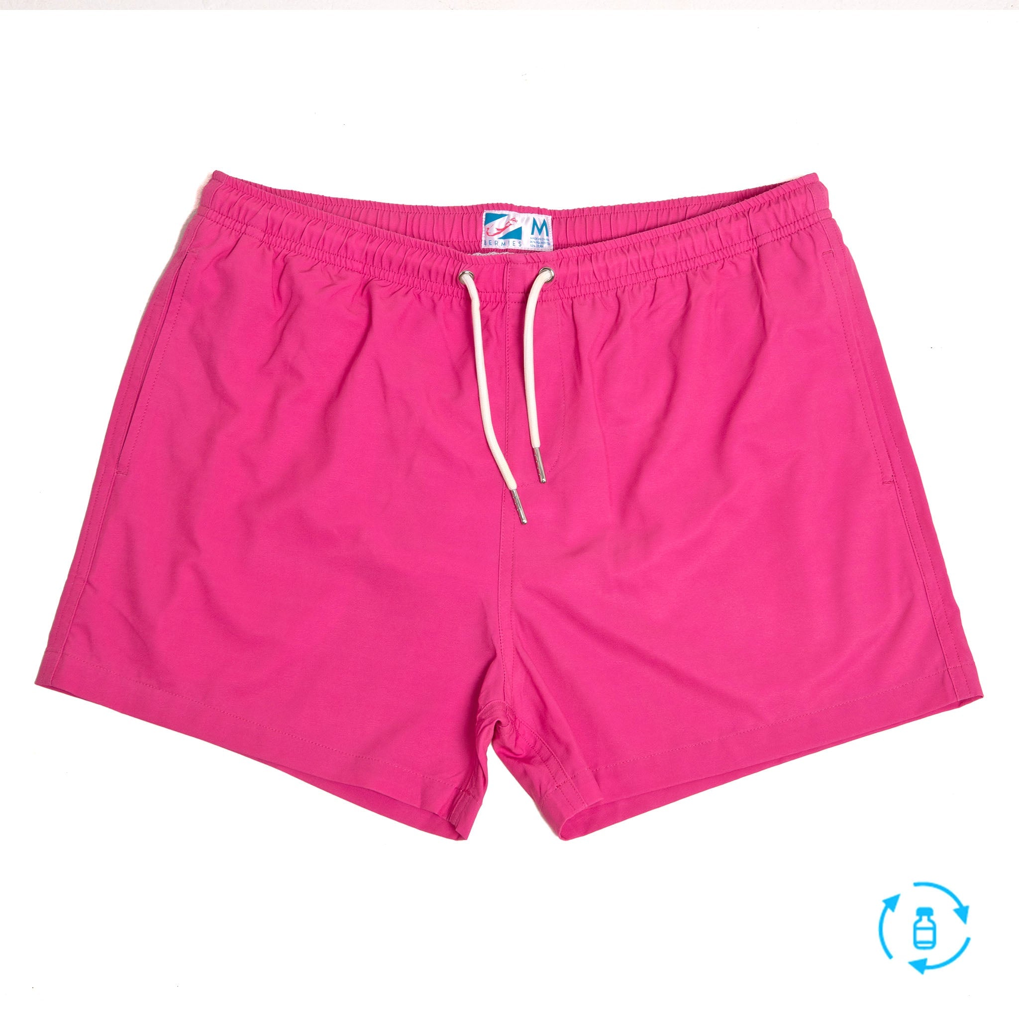 Magenta blue swim trunks with pockets and elastic key loop, designed for comfort and style.