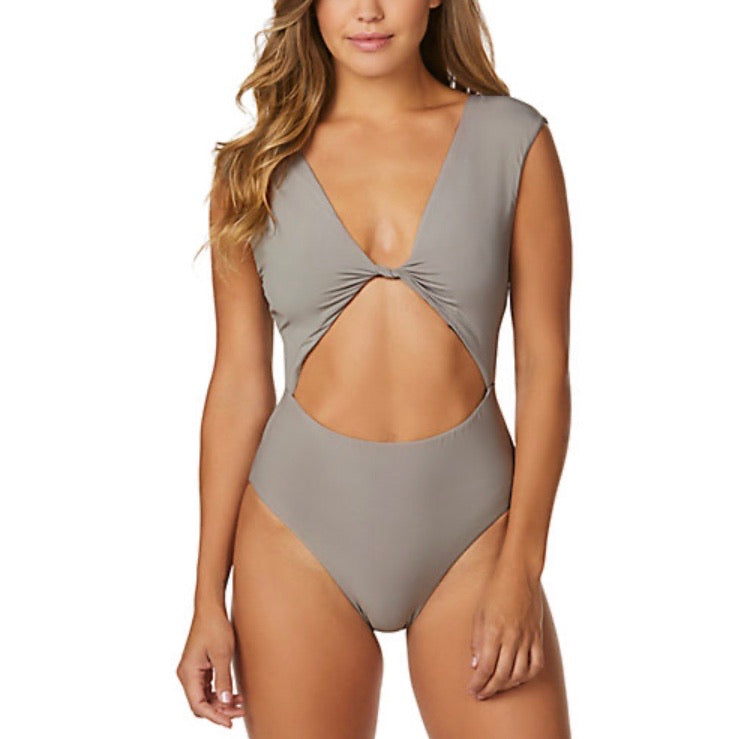 Radio Fiji Gaia One Piece in Driftwood, featuring luxe matte jersey, cutout detail, and cheeky coverage.