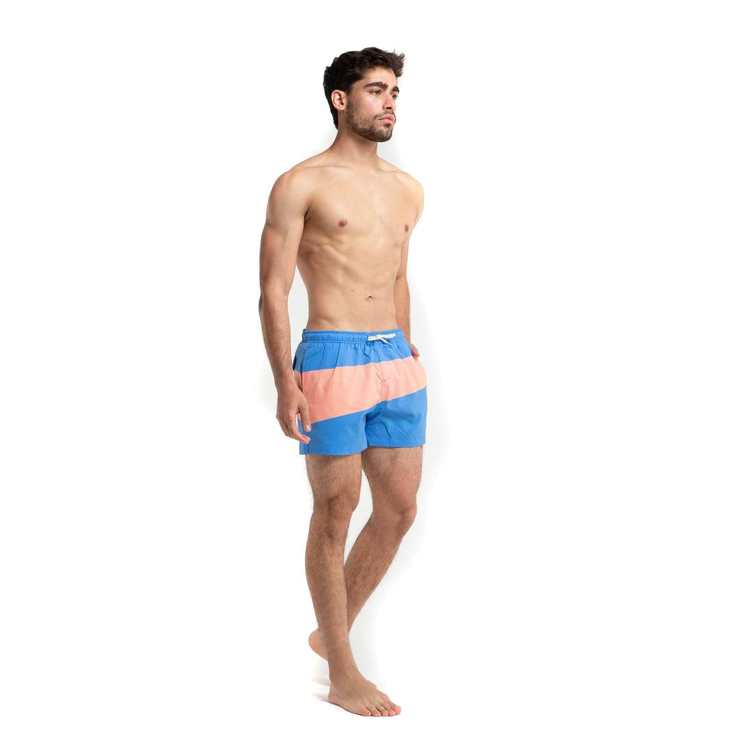 Riverside 3.5" Swim Trunks in vibrant colors, showcasing eco-friendly fabric and stylish design.