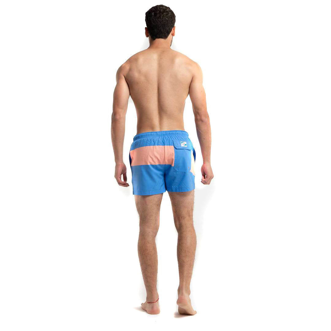 Riverside 3.5" Swim Trunks in vibrant colors, showcasing eco-friendly fabric and stylish design.