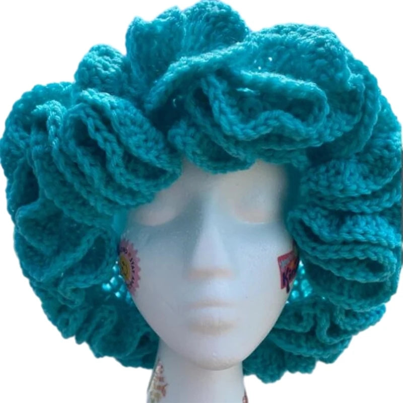 A stylish Ruffled Handmade Knit Bucket Hat with a unique ruffled brim, perfect for winter wear.