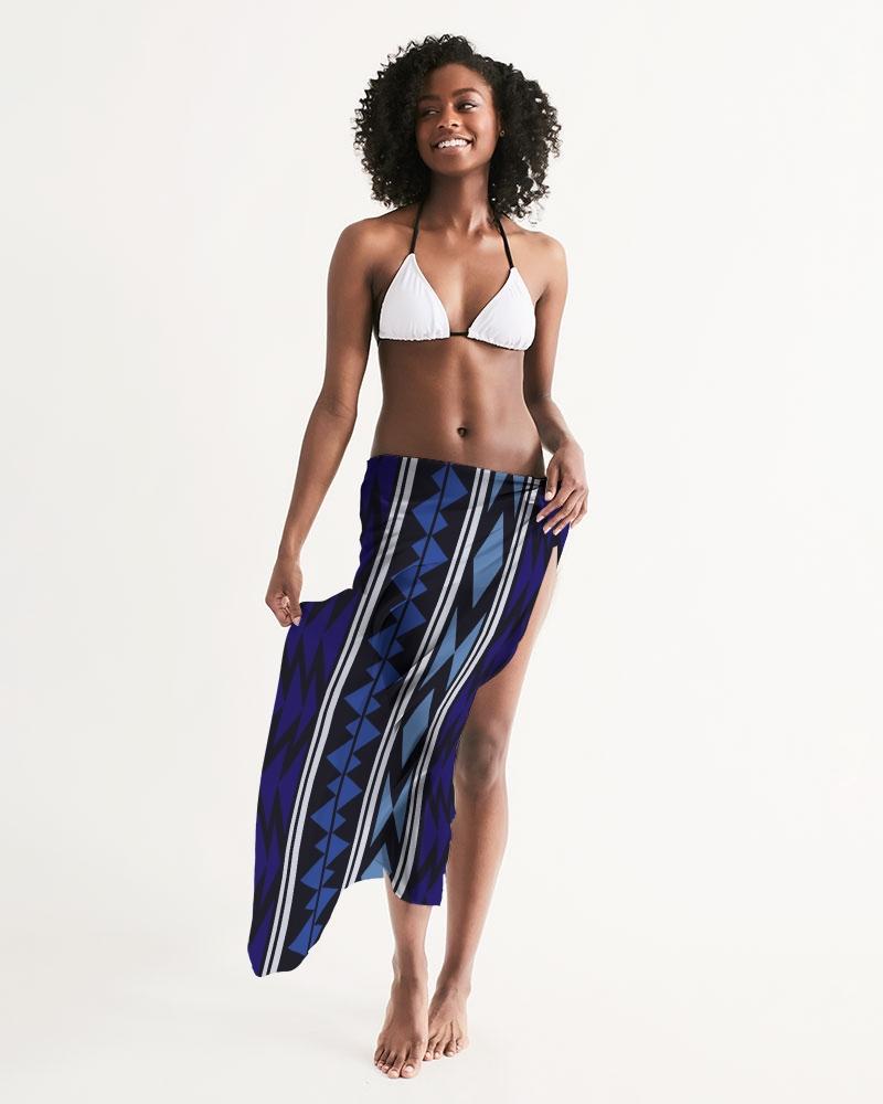 A stylish sheer bohemian blue swimsuit cover up, featuring lightweight fabric and a self-tie closure, perfect for beach and pool outings.