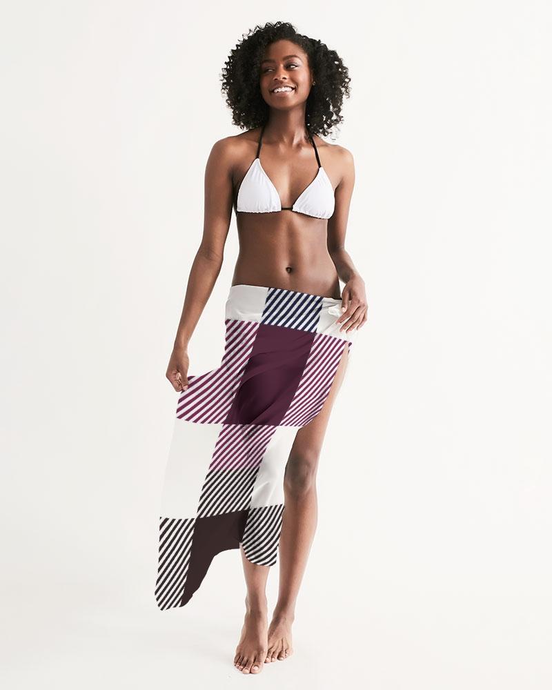 A stylish sheer sarong swimsuit cover up wrap in white grid pattern, perfect for beach and poolside wear.