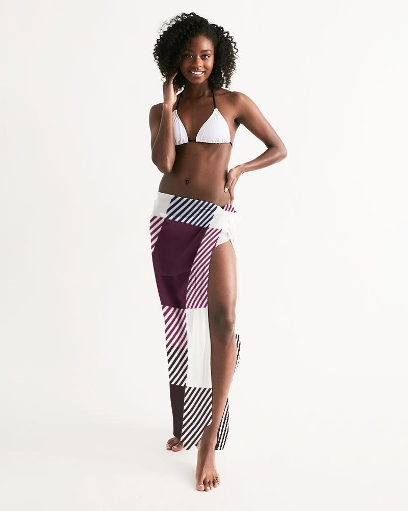 A stylish sheer sarong swimsuit cover up wrap in white grid pattern, perfect for beach and poolside wear.