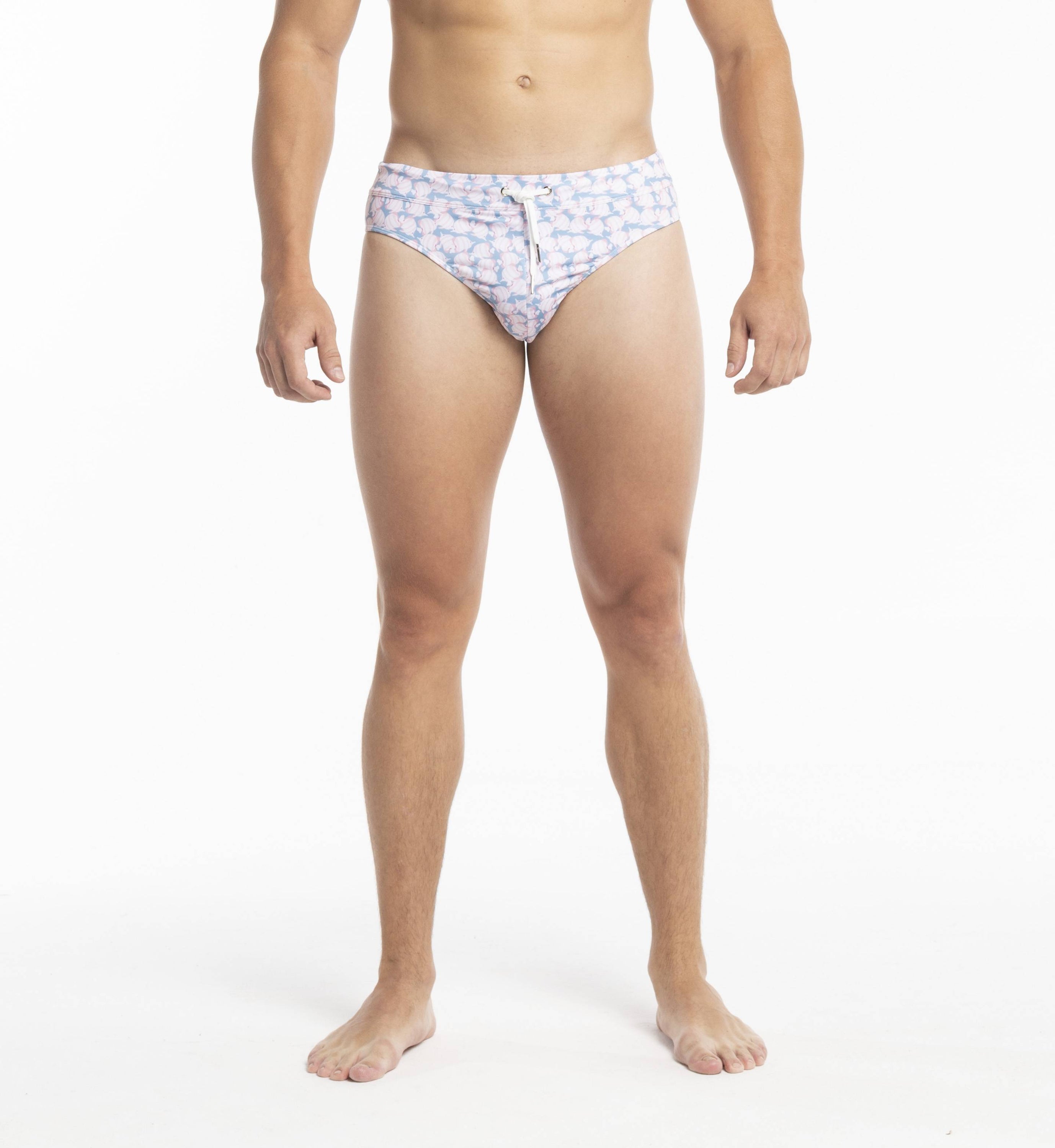 Stylish Swim Briefs featuring a vibrant fish pattern, made from stretchy and breathable fabric, perfect for summer activities.