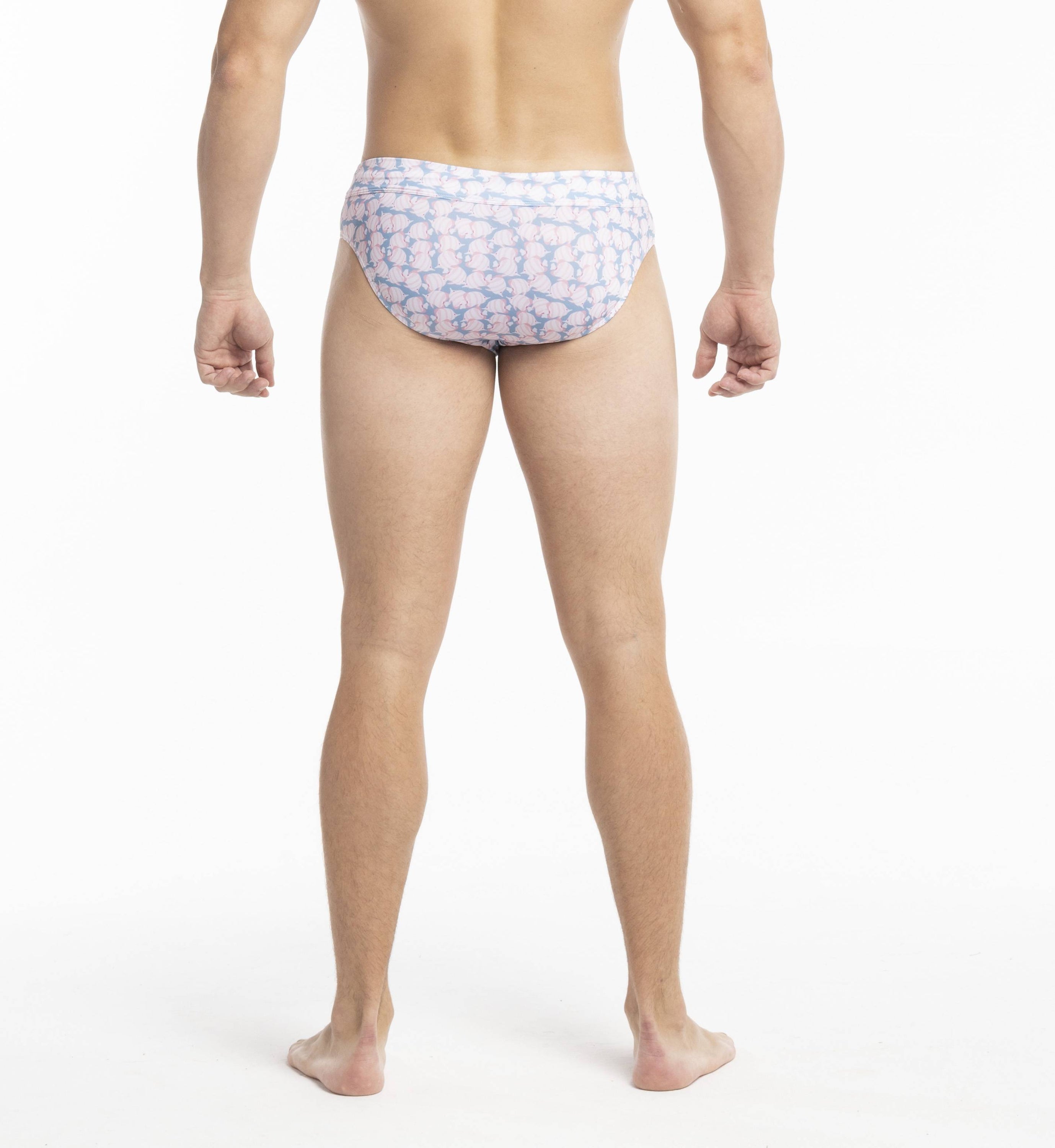 Stylish Swim Briefs featuring a vibrant fish pattern, made from stretchy and breathable fabric, perfect for summer activities.