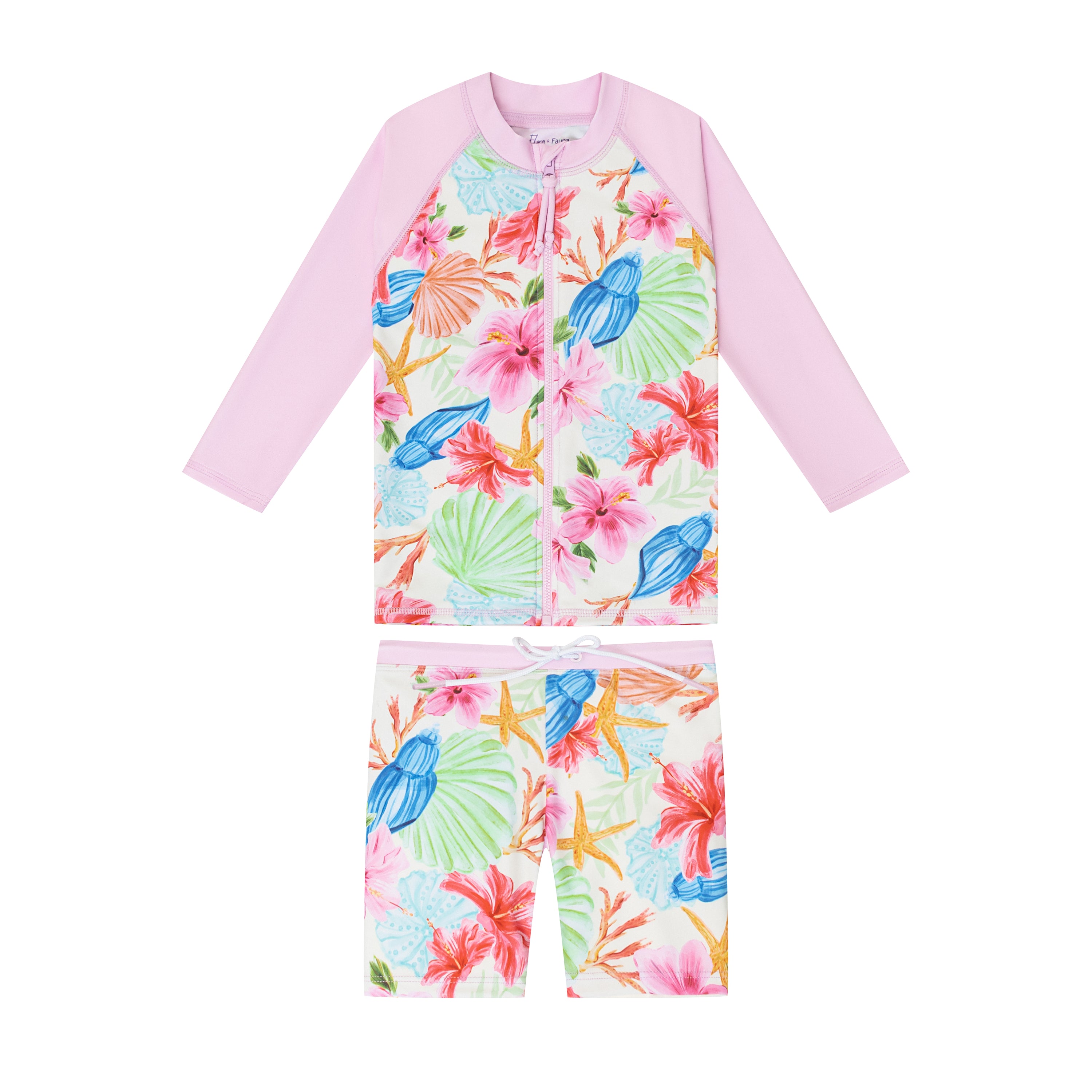 Main The 'Floral' 2-Piece Toddler Full Zip Rash Guard Swimsuit Set UPF 50+ image