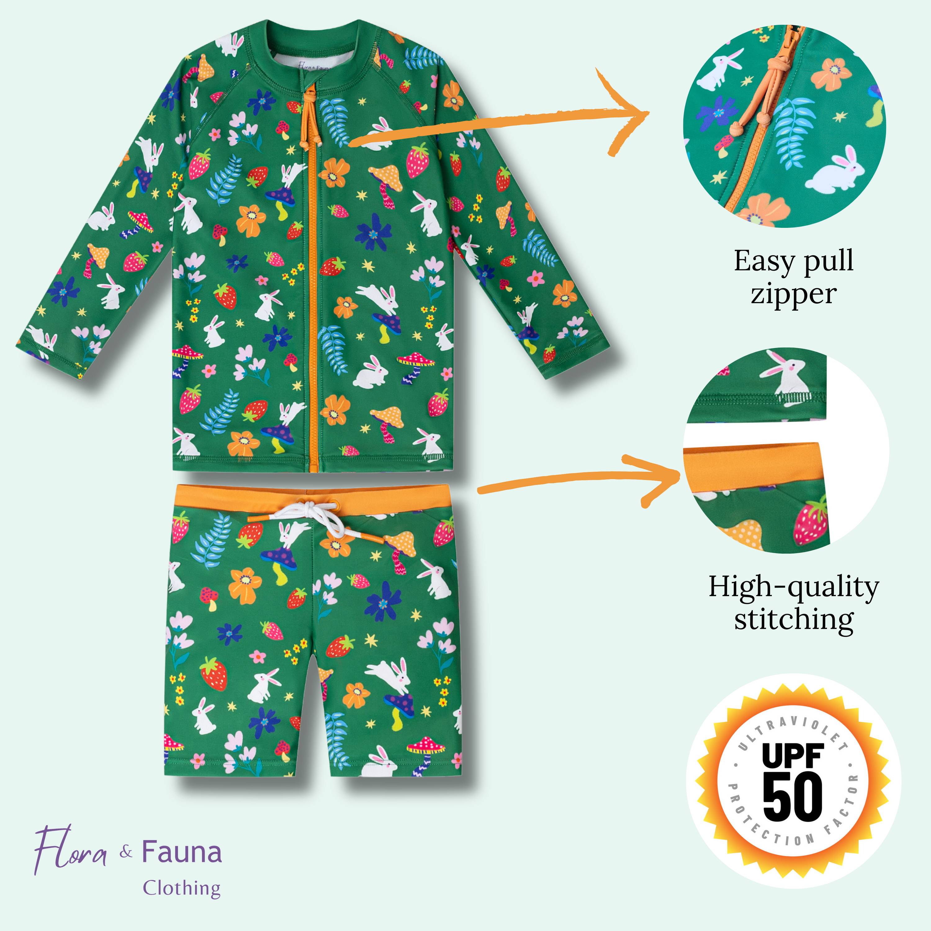 The 'Forest Bunny' 2-Piece Swim Set featuring cute pony and unicorn designs, perfect for children's water activities.