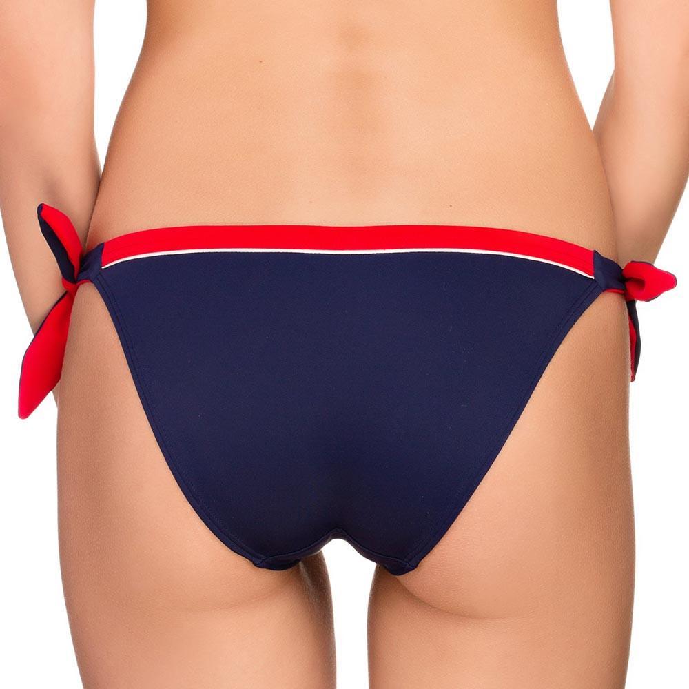 Lauma Swim Tie Side Low Rise Bikini Bottom in navy blue with red accent, showcasing a stylish sailor design and comfortable fit.