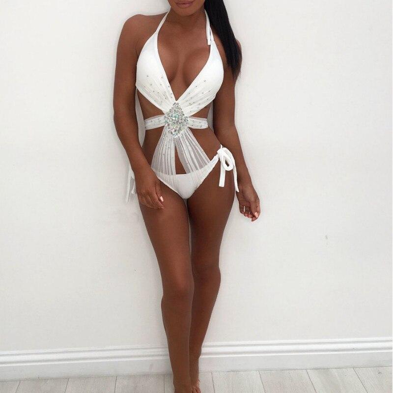 Women Sequin Rhinestone One Piece swimsuit featuring a sexy crystal diamond push-up design, perfect for summer beach outings.