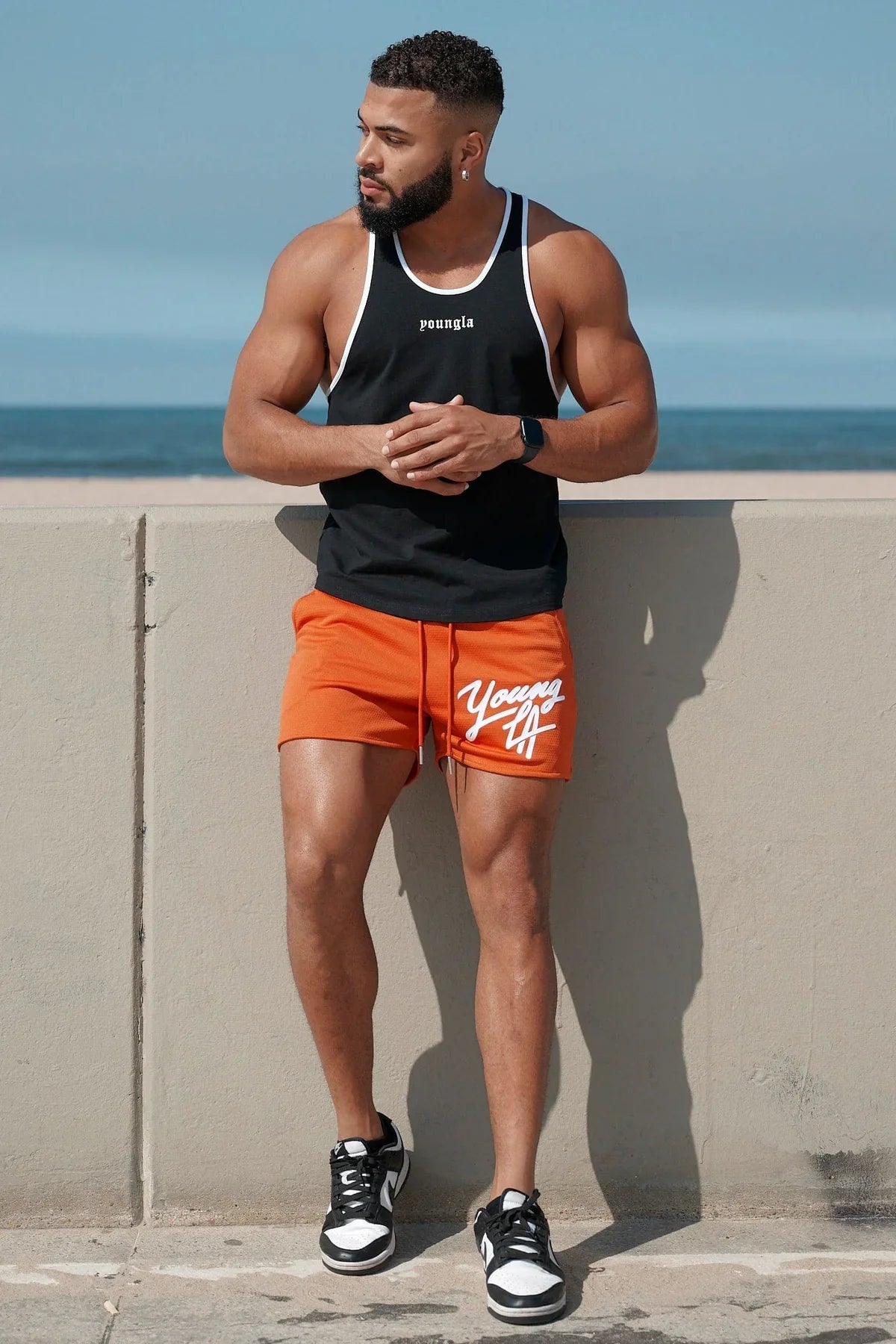 Young LA Trendy Beach Shorts for men, featuring stylish prints and an elastic waist for comfort.