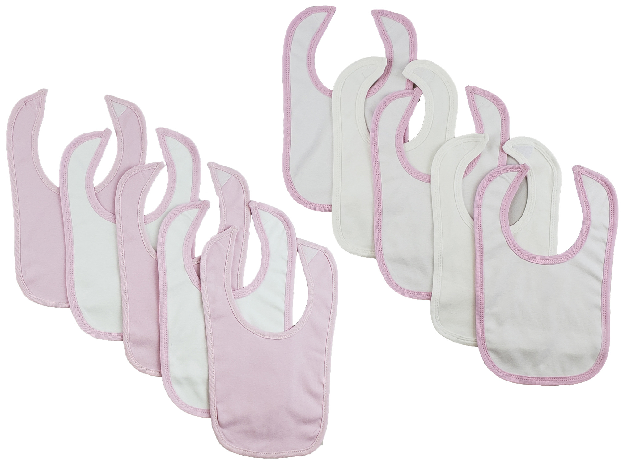 A pack of 10 colorful baby bibs with hook and loop fasteners, designed for infants and toddlers, showcasing their soft material and practical design.