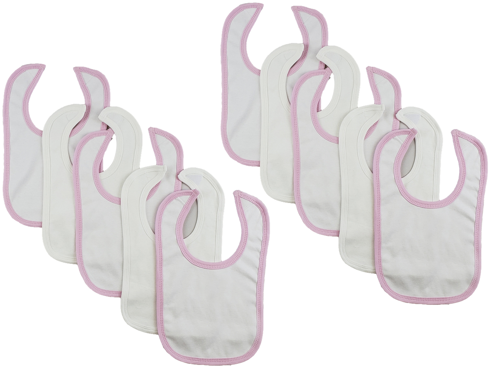 A pack of 10 colorful baby bibs with hook and loop fasteners, designed for infants and toddlers, showcasing their soft material and practical size.