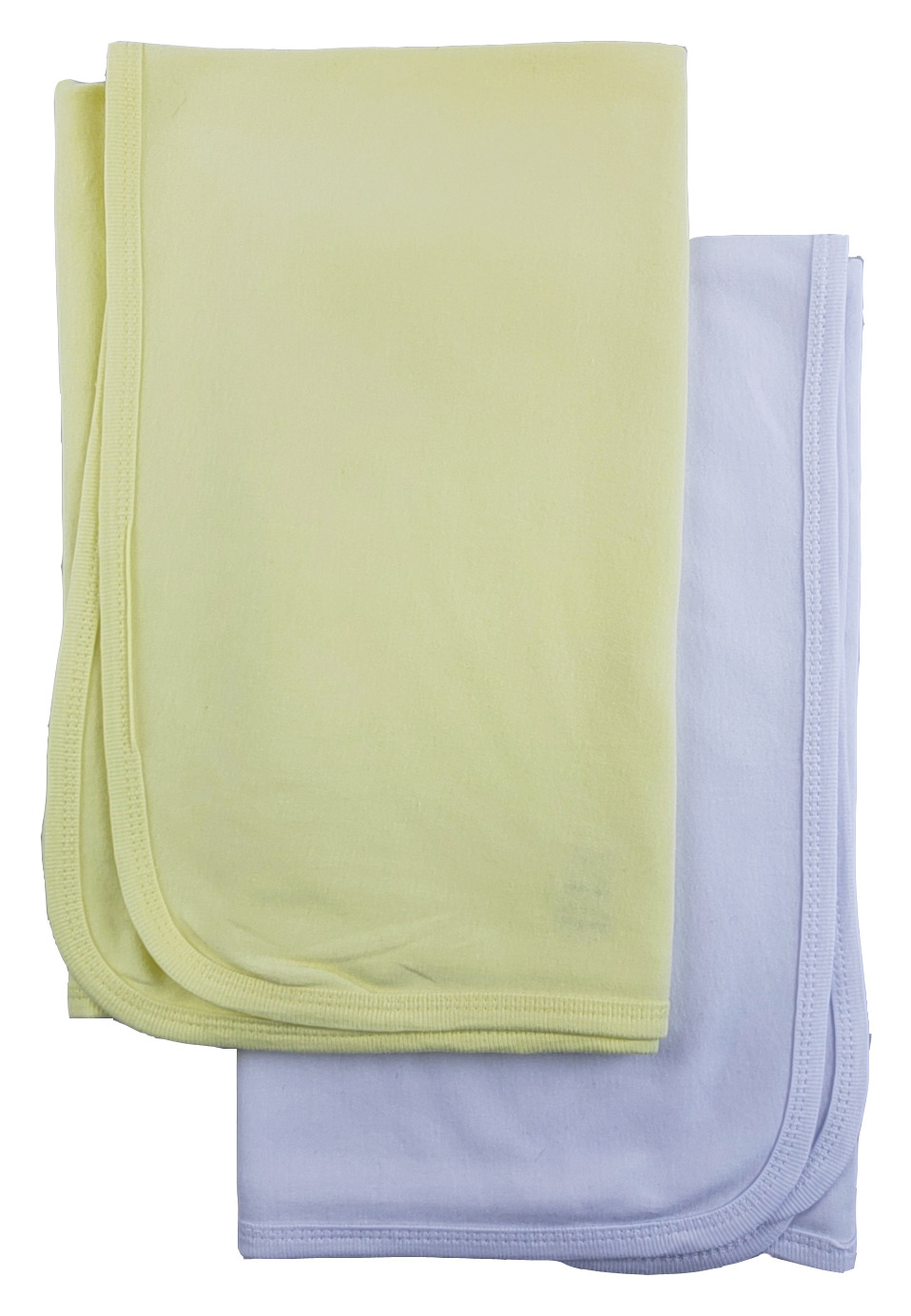 Two soft 100% cotton Bambini receiving blankets in pastel colors, ideal for keeping babies warm and cozy.