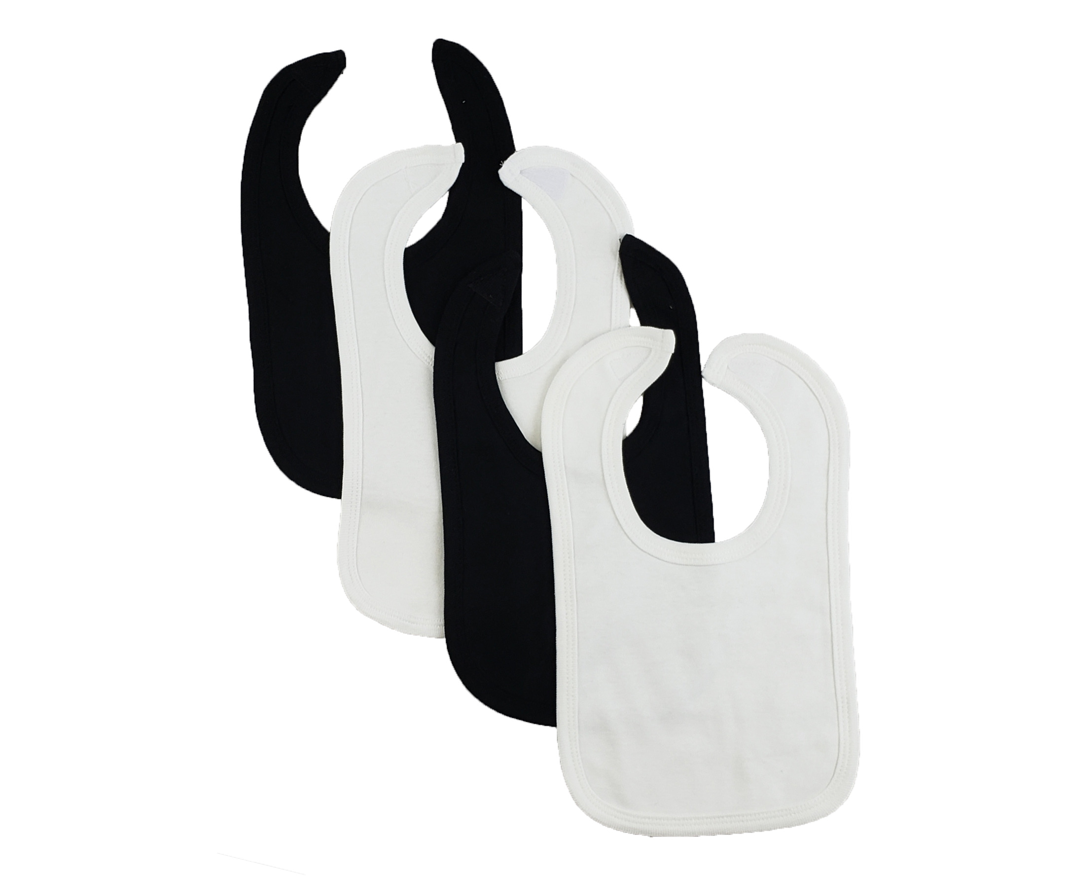 Set of 4 colorful baby bibs with hook and loop fasteners, designed for easy cleaning and comfort during mealtime.