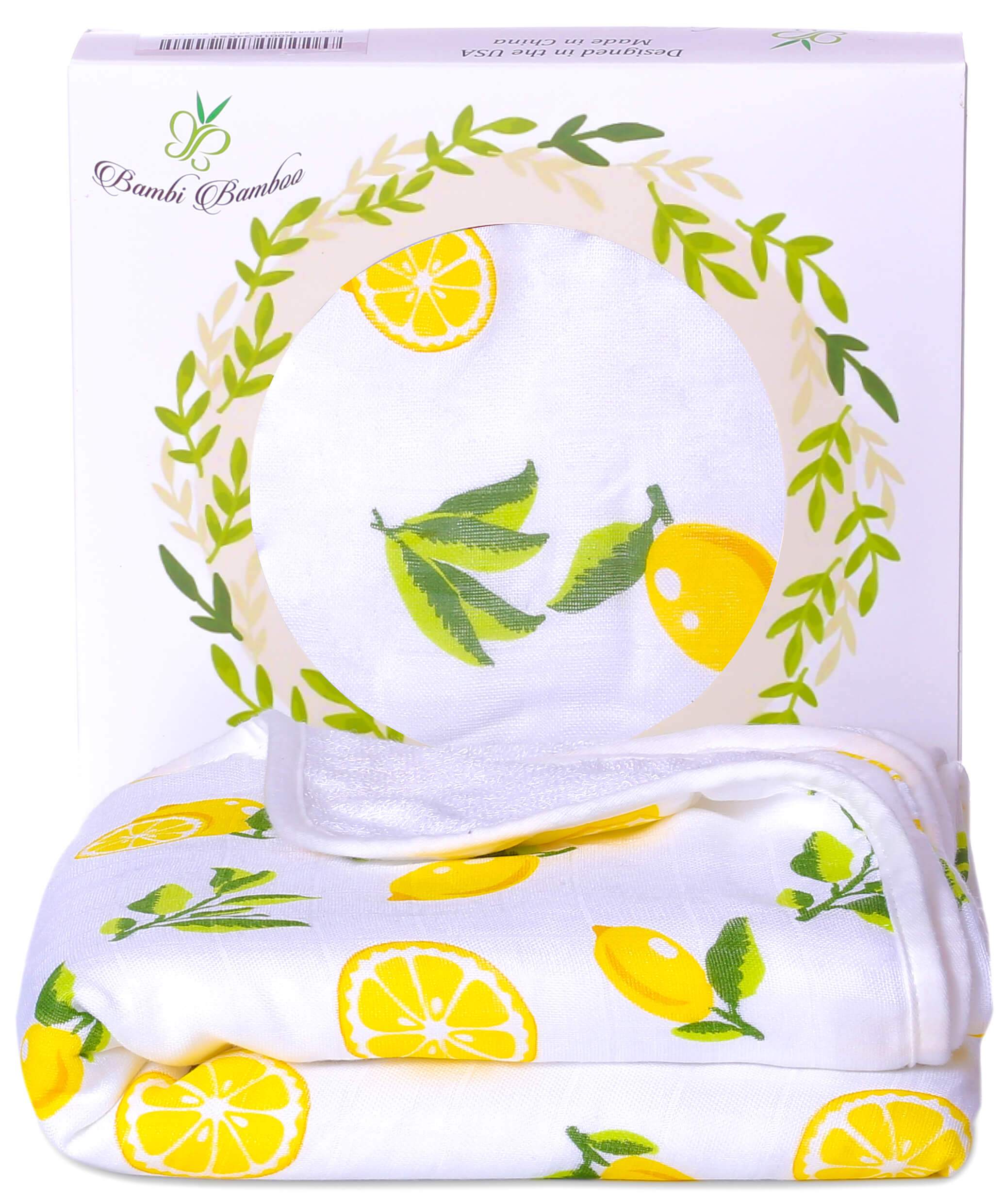 4 Layer Muslin Quilt with Lemon Print, showcasing its soft texture and vibrant design, perfect for babies and toddlers.