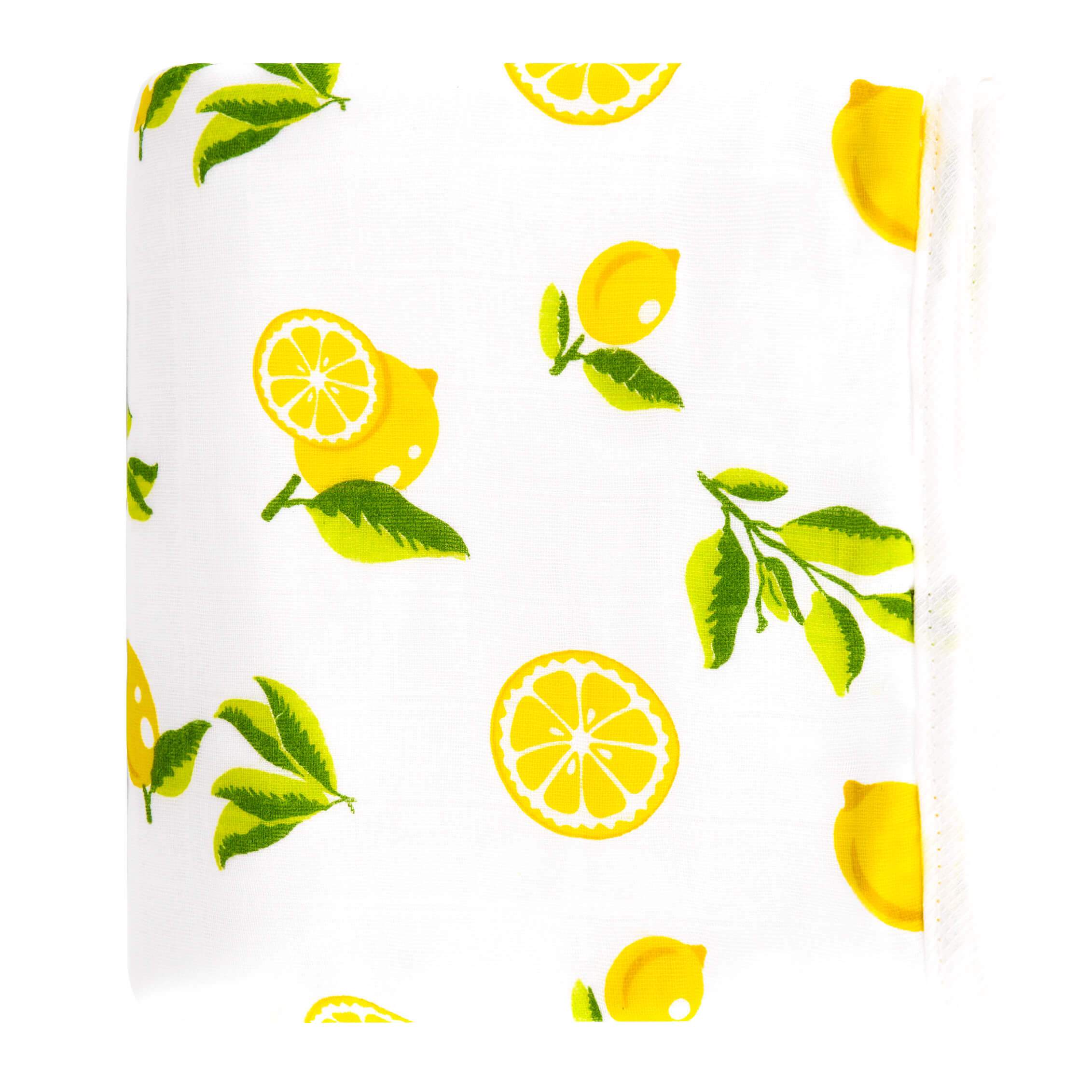 4 Layer Muslin Quilt with Lemon Print, showcasing its soft texture and vibrant design, perfect for babies and toddlers.