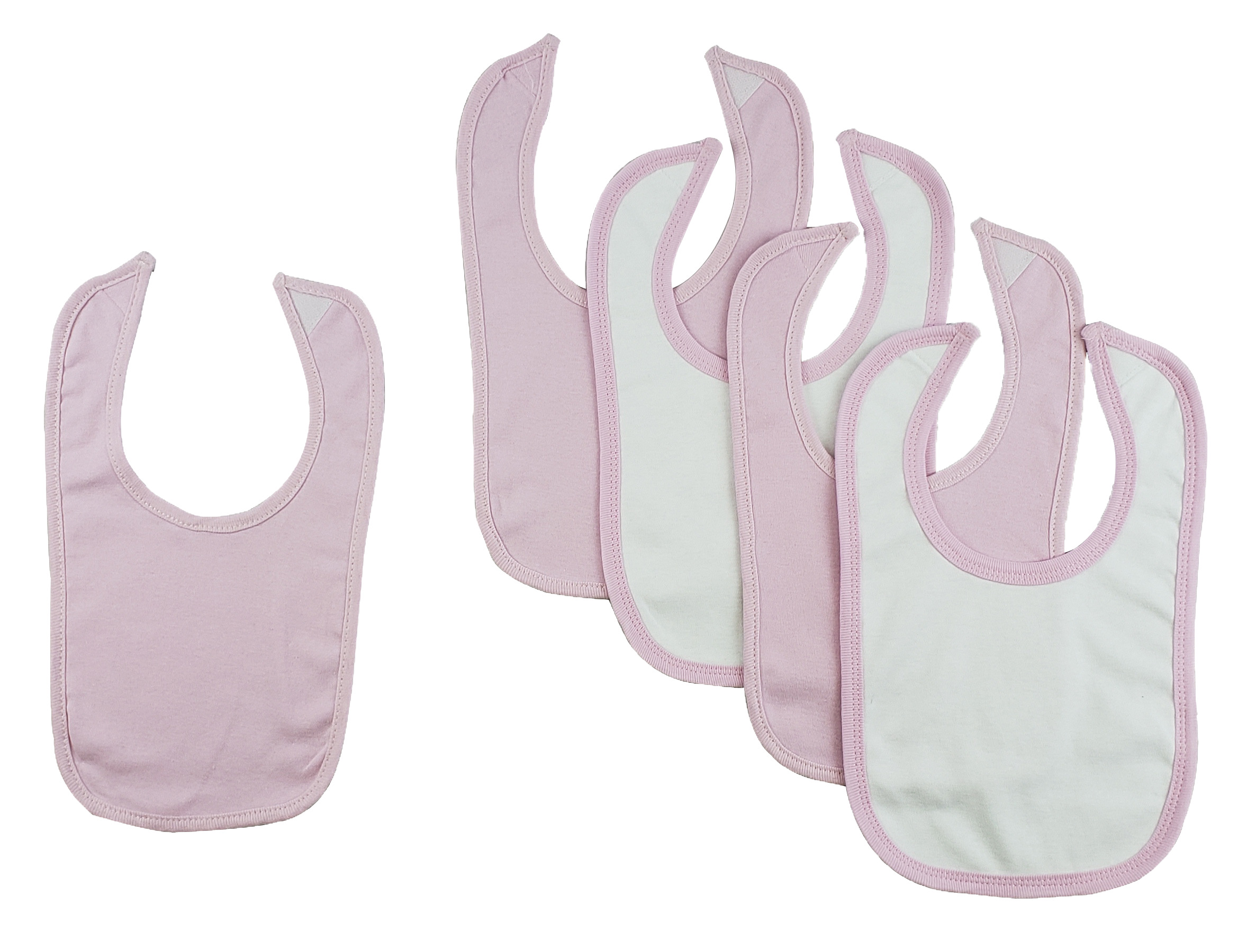 Set of 5 colorful baby bibs with hook and loop fasteners, designed for infants and toddlers.