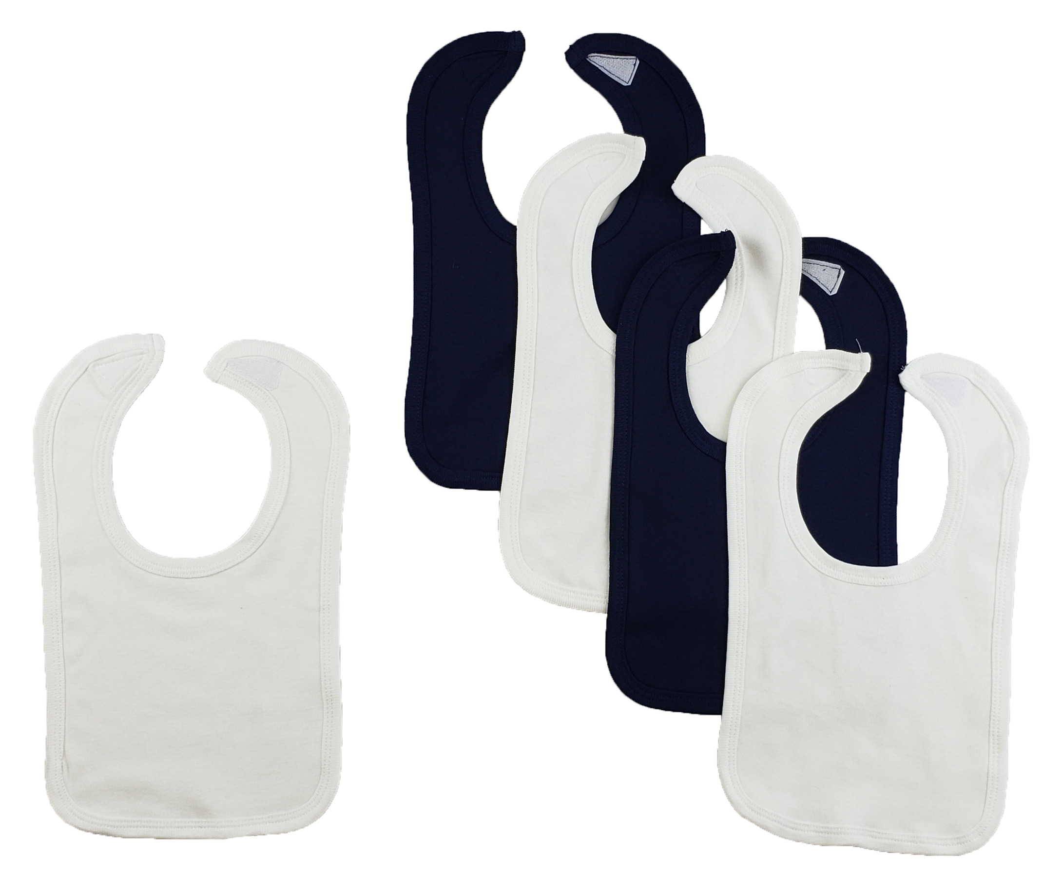 Set of 5 colorful baby bibs with hook and loop fasteners, designed for infants and toddlers, perfect for mealtime protection.