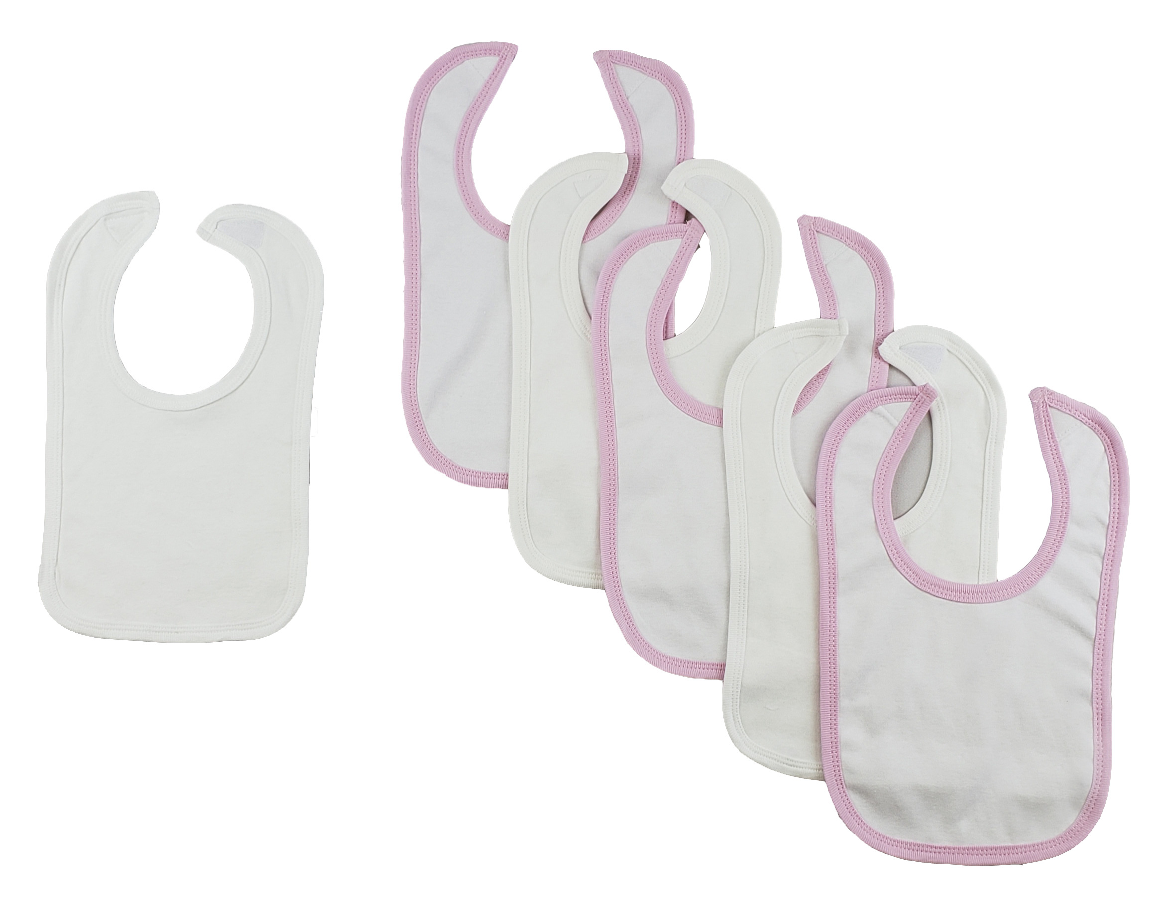 Set of 6 colorful baby bibs with hook and loop fasteners, designed for easy feeding and cleanup.