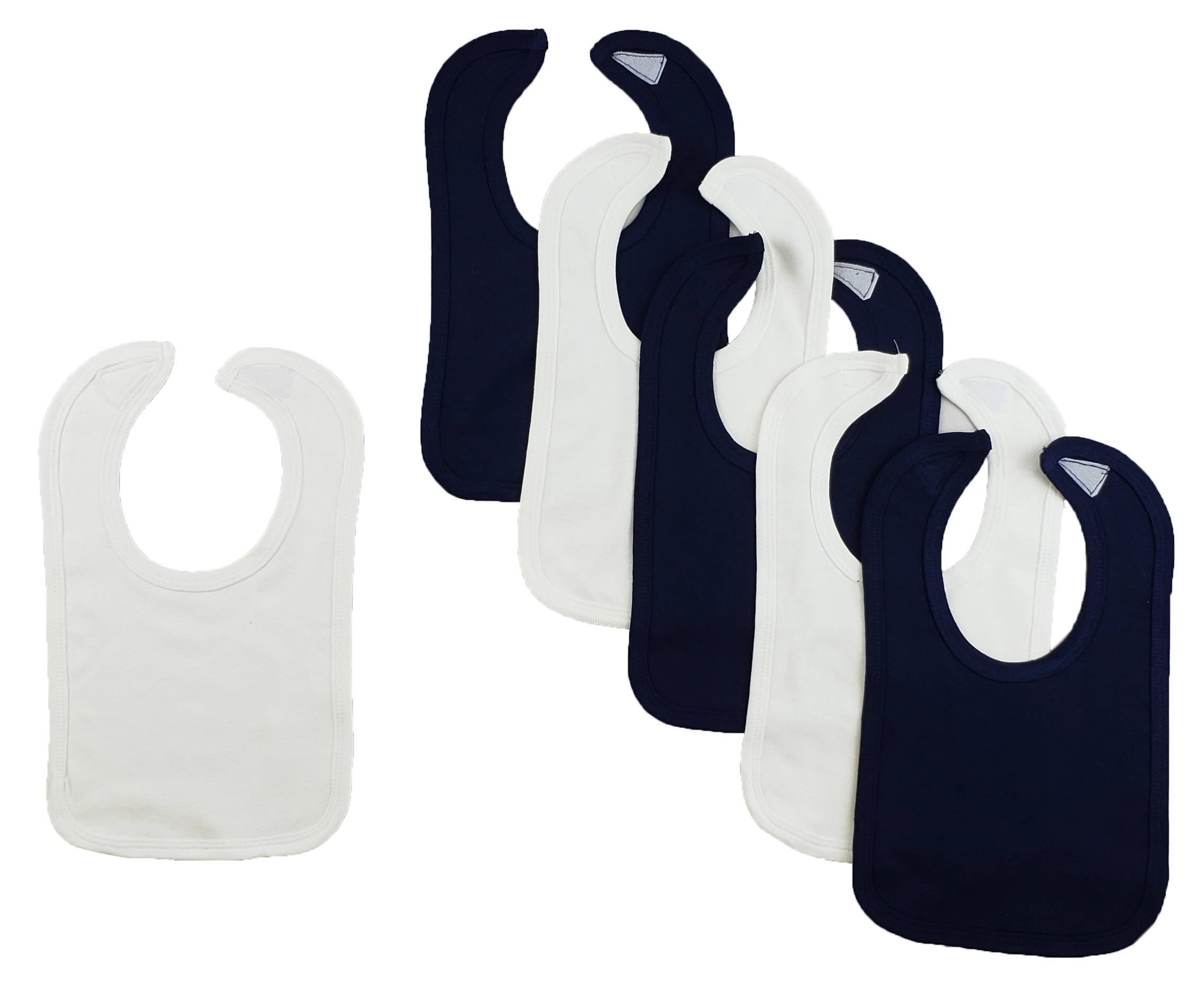 Set of 6 colorful baby bibs with hook and loop fasteners, designed for easy cleaning and comfort during feeding.