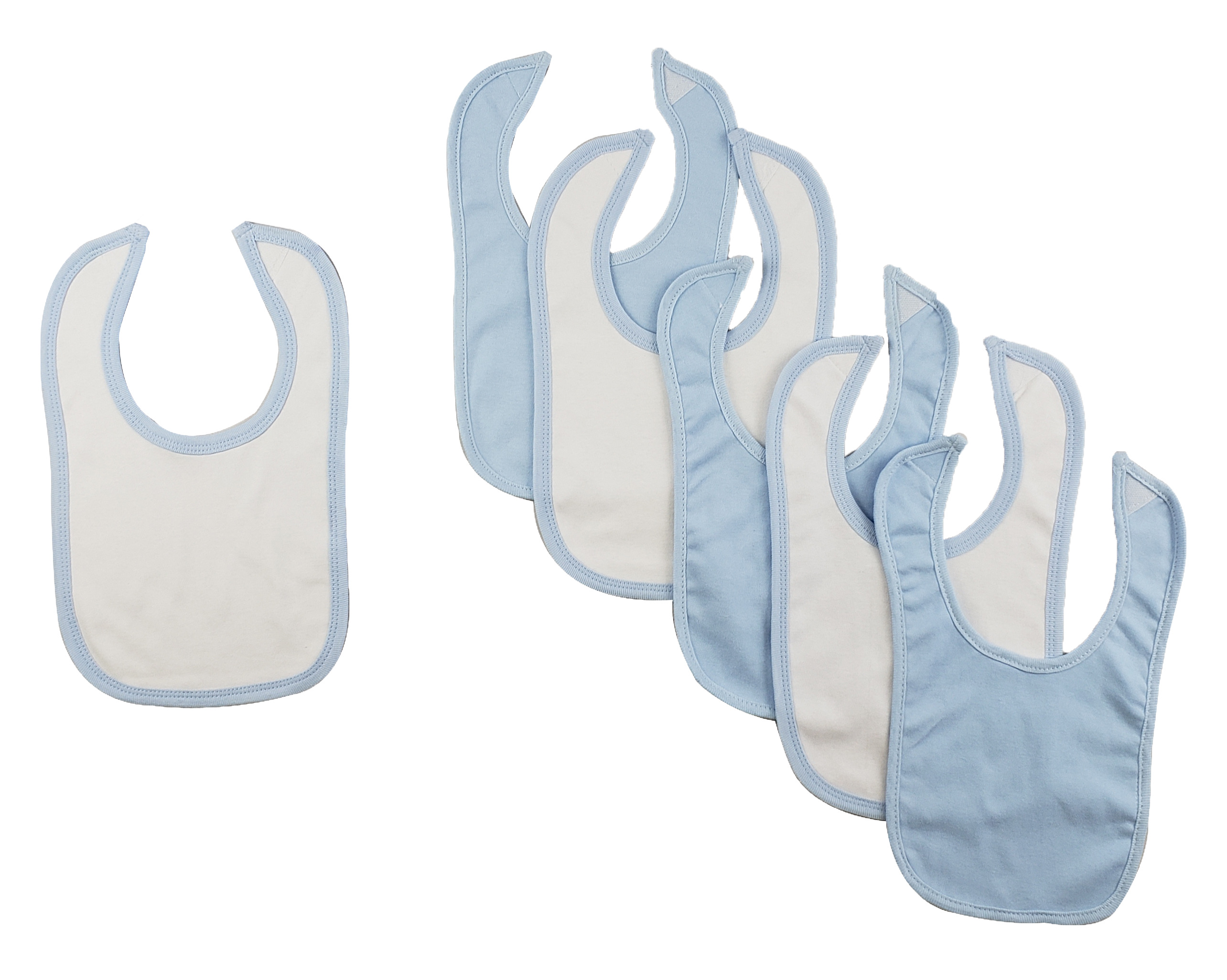 Set of 6 colorful baby bibs with hook and loop fasteners, designed for easy cleaning and comfort during mealtime.