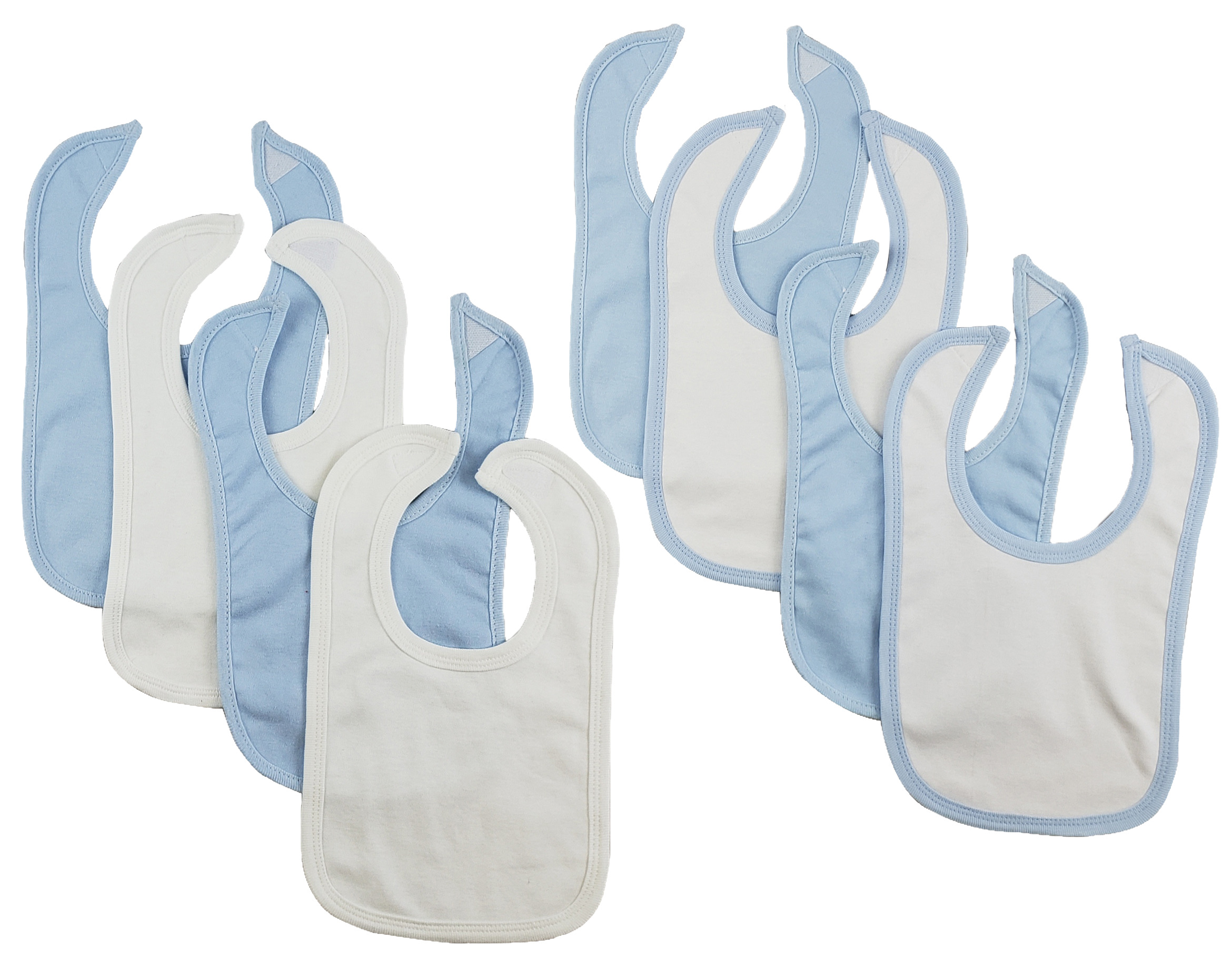 Set of 8 colorful baby bibs with hook and loop fasteners, designed for infants and toddlers.