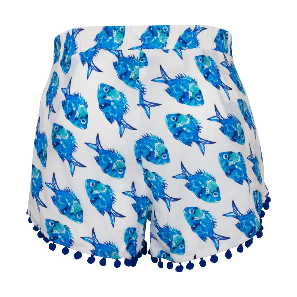 Anemoss Marine Collection Damenhose in Blau und Weiß mit Fischdesign, ideal für Sommermode.