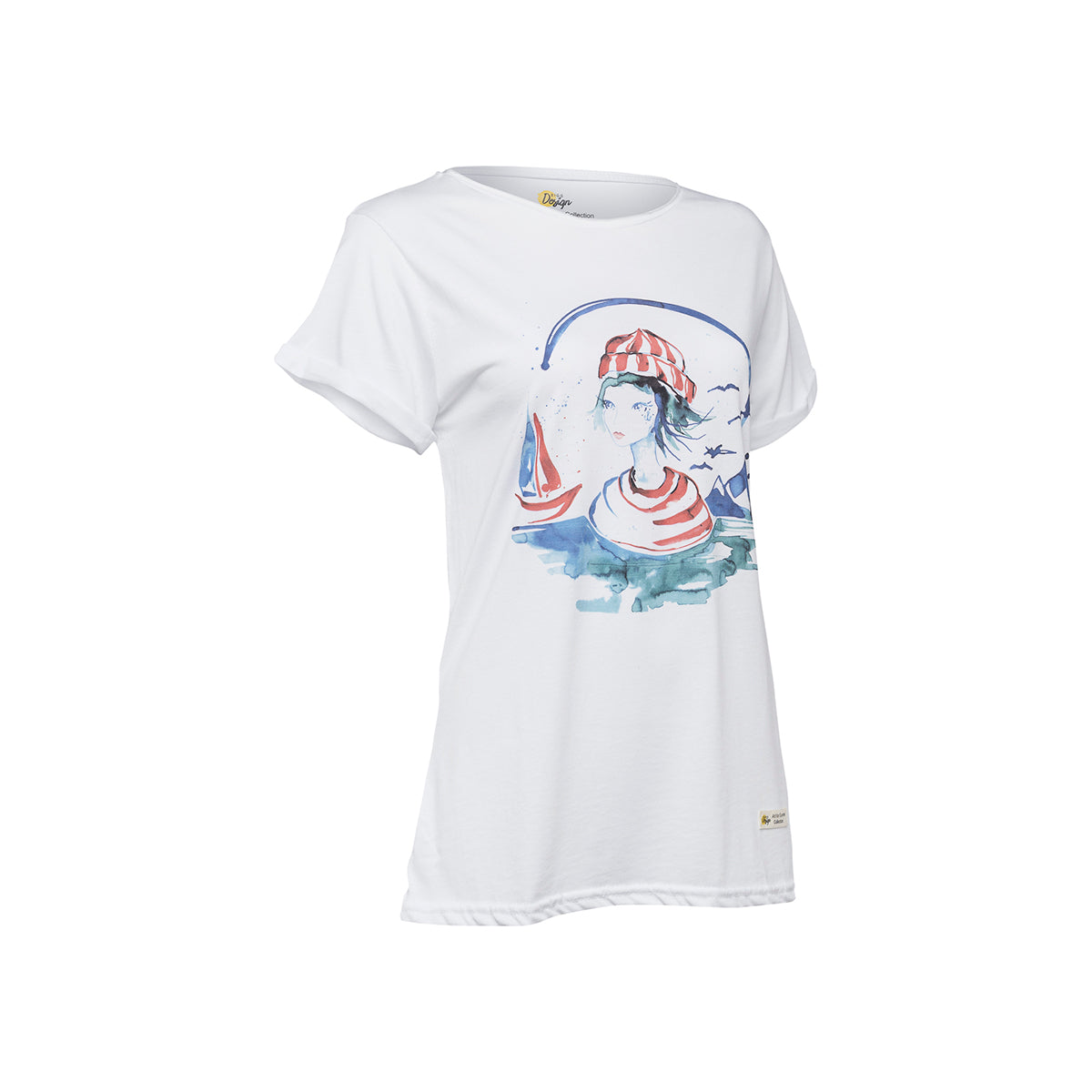 Anemoss Marine Collection Sailor Girl Damen T-Shirt in Weiß mit maritimem Design, Rundhalsausschnitt und regulärer Passform.