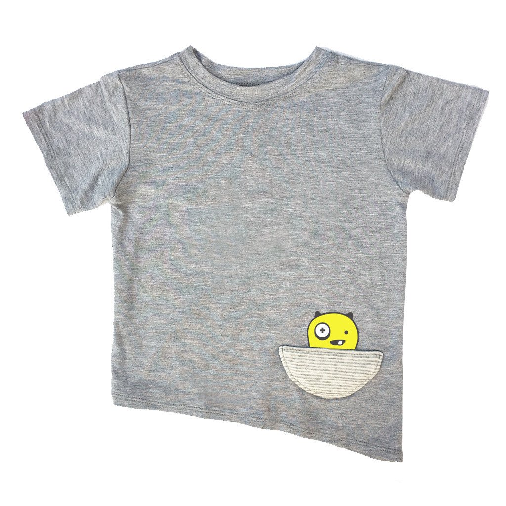 Asymmetric Tee in Grey featuring a unique bottom hem and monster peek-a-boo pocket, made from soft rayon modal fabric.