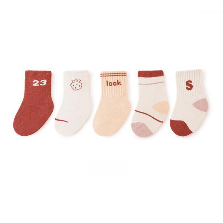 A collection of colorful baby socks featuring cartoon prints in pink, blue, green, yellow, and grey, suitable for both boys and girls.