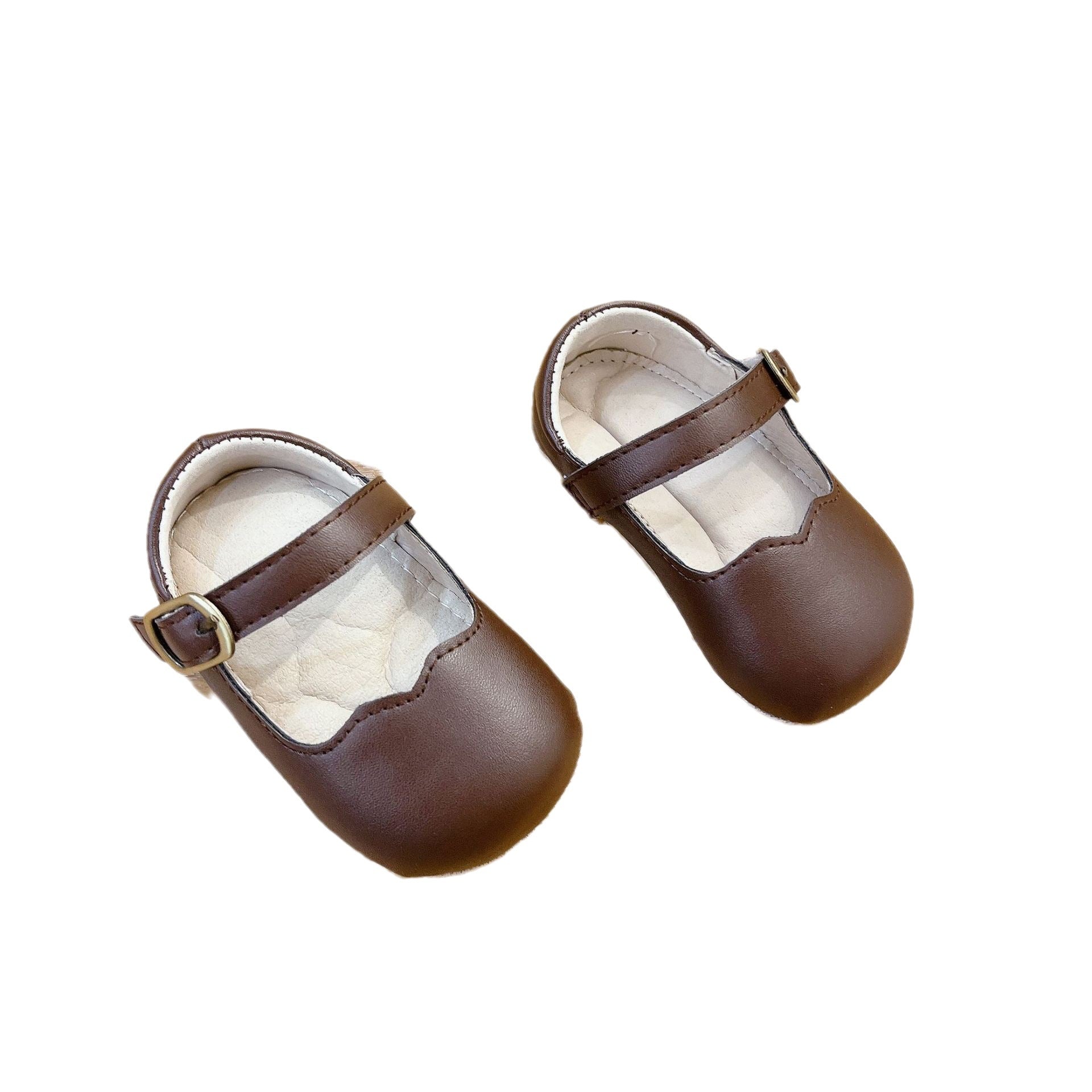 Autumn Fashion Baby Girl Solid Color Leather Toddler Shoes in white, black, khaki, and brown, showcasing their stylish design and quality material.