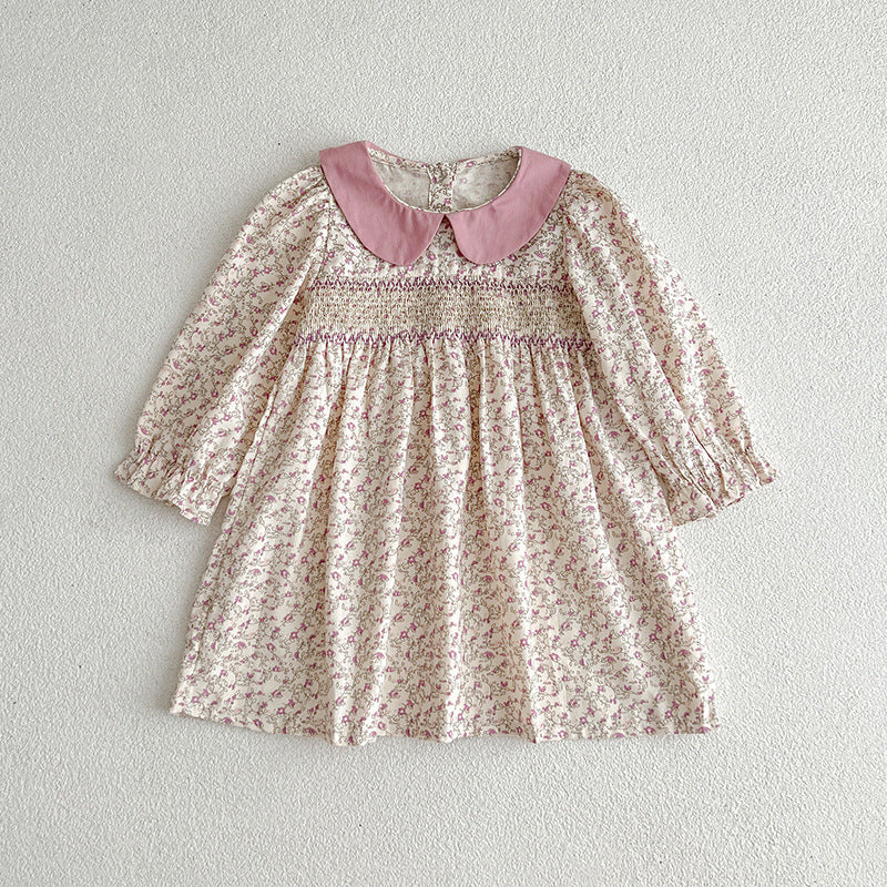 Autumn Floral Graphic Sister Clothes Dress and Onesies in pink and light pink, featuring a floral pattern, suitable for baby girls and young girls.