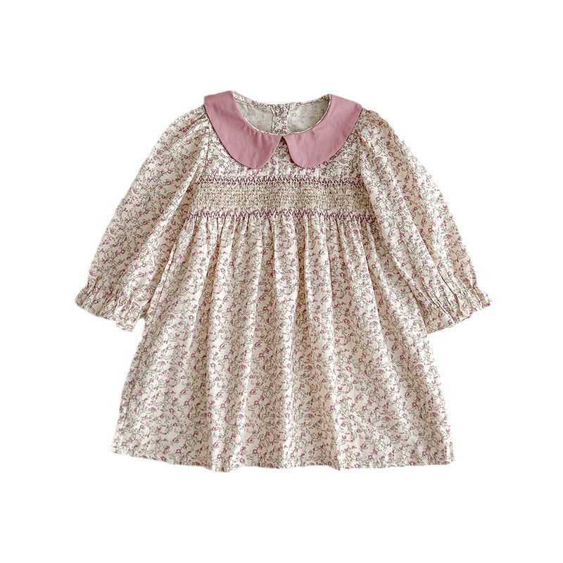 Autumn Floral Graphic Sister Clothes Dress and Onesies in pink and light pink, featuring a floral pattern, suitable for baby girls and young girls.