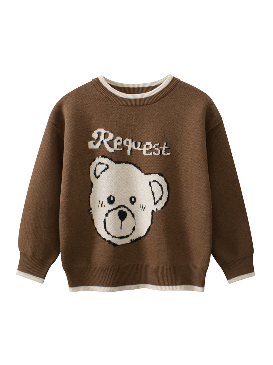 Baby girls crew neck top featuring a cute teddy bear pattern in red and brown colors, made from soft cotton material.