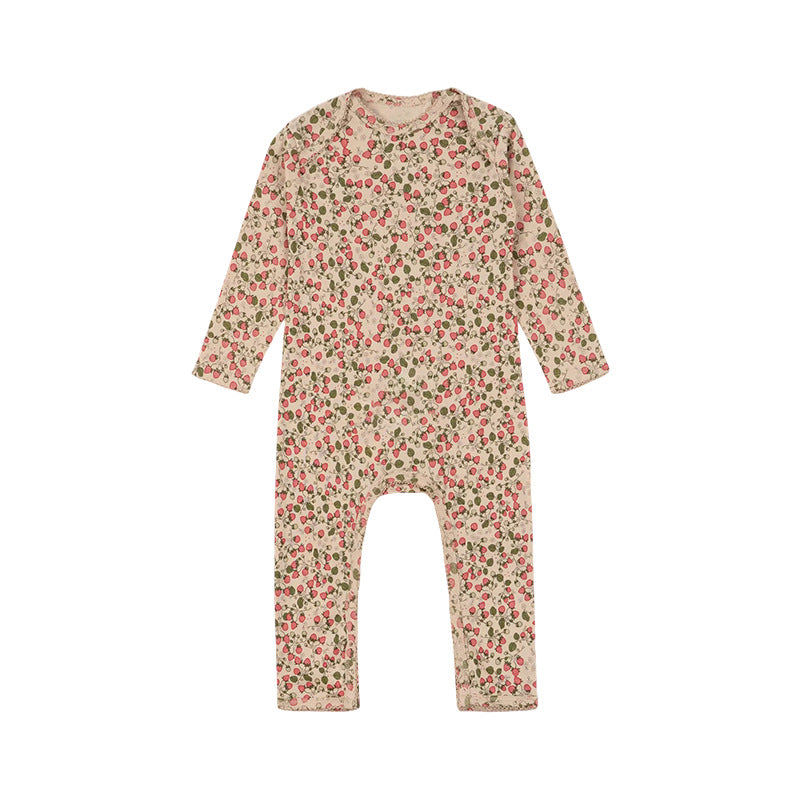 Autumn New Arrival Baby Unisex Long Sleeves Crew Neck Rompers in various colors with animal and fruit patterns.