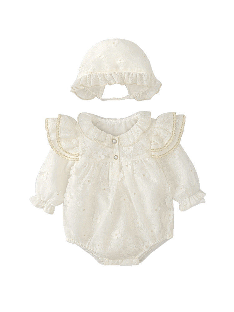 Beige long sleeve top for baby girls with floral pattern, perfect for autumn and spring wear.