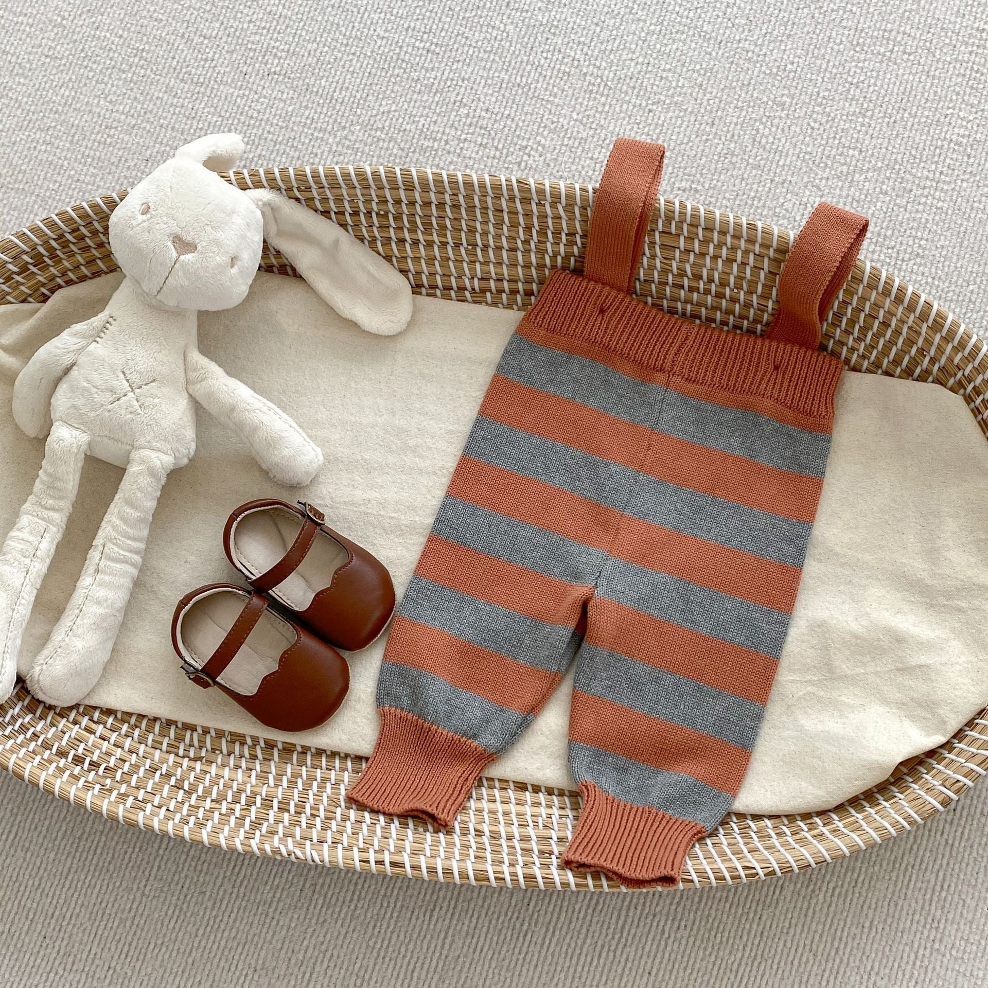 Autumn Newborn Striped Overalls Combo Blouses Sets in coffee color, featuring a stylish striped design for baby girls.