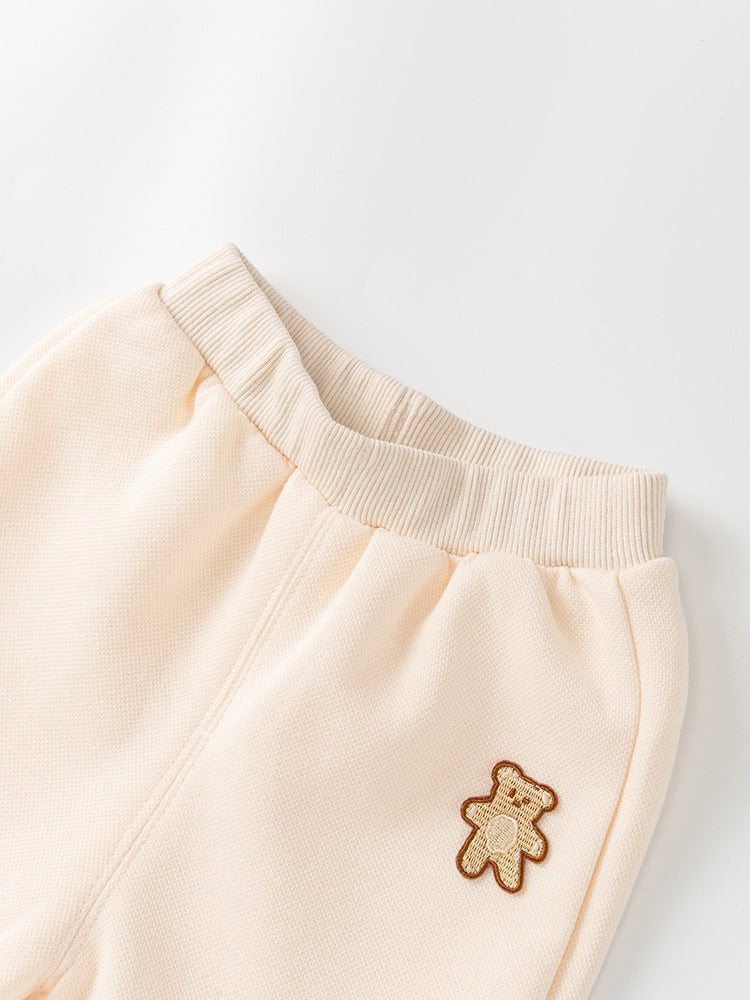 Autumn Sailor Collar Hoodie Combo Trousers Clothing Sets in beige, featuring a sailor collar and cartoon pattern, suitable for boys and girls.