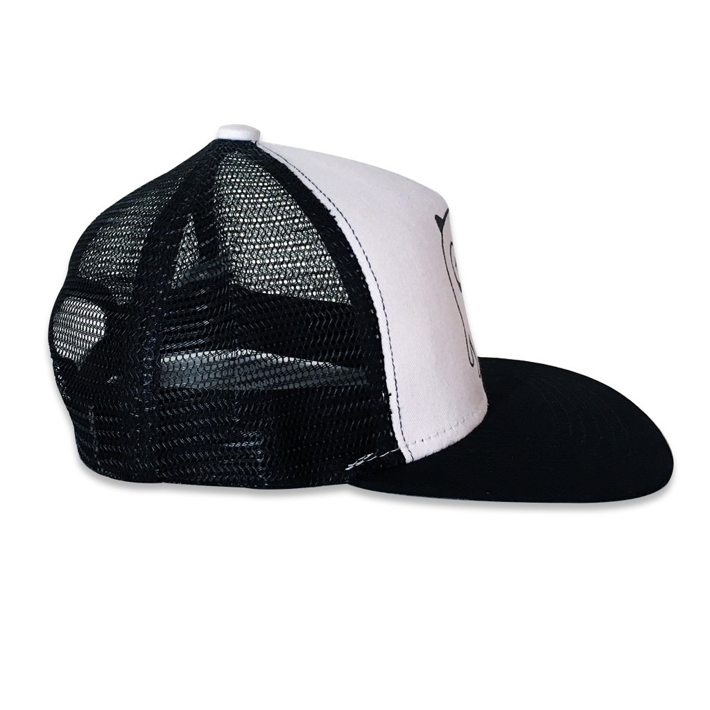 Babu Snapback Trucker Cap featuring adjustable snapback, mesh and cotton fabric, suitable for ages 1-5 years.