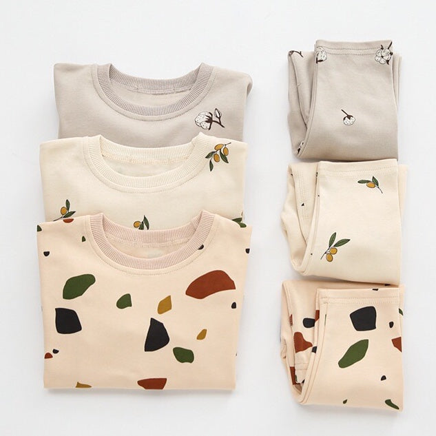 Adorable Baby 1pcs Print Pattern Tops Combo Trousers set in various colors, showcasing a floral design and soft cotton material.