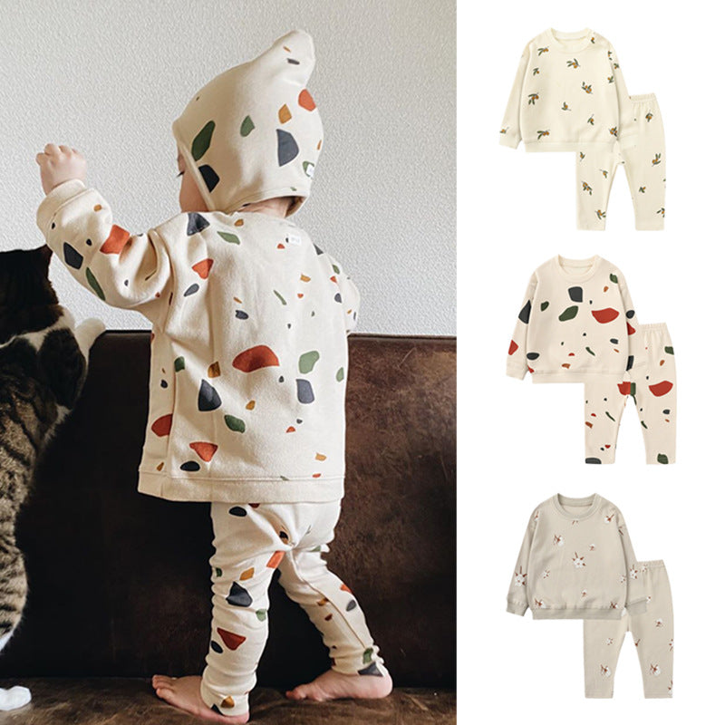 Adorable Baby 1pcs Print Pattern Tops Combo Trousers set in various colors, showcasing a floral design and soft cotton material.