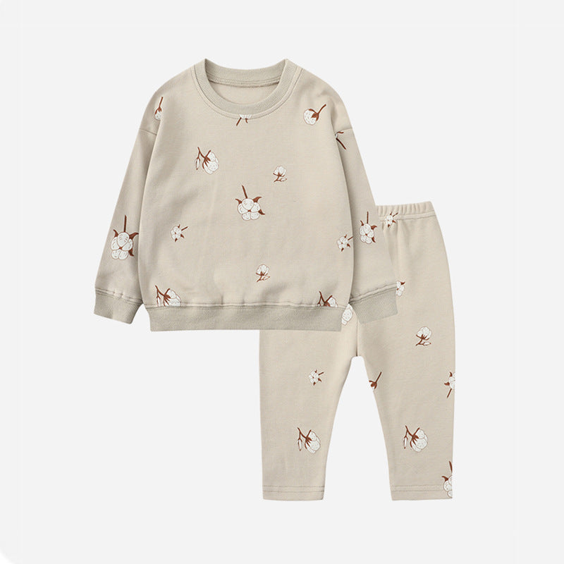 Adorable Baby 1pcs Print Pattern Tops Combo Trousers set in various colors, showcasing a floral design and soft cotton material.