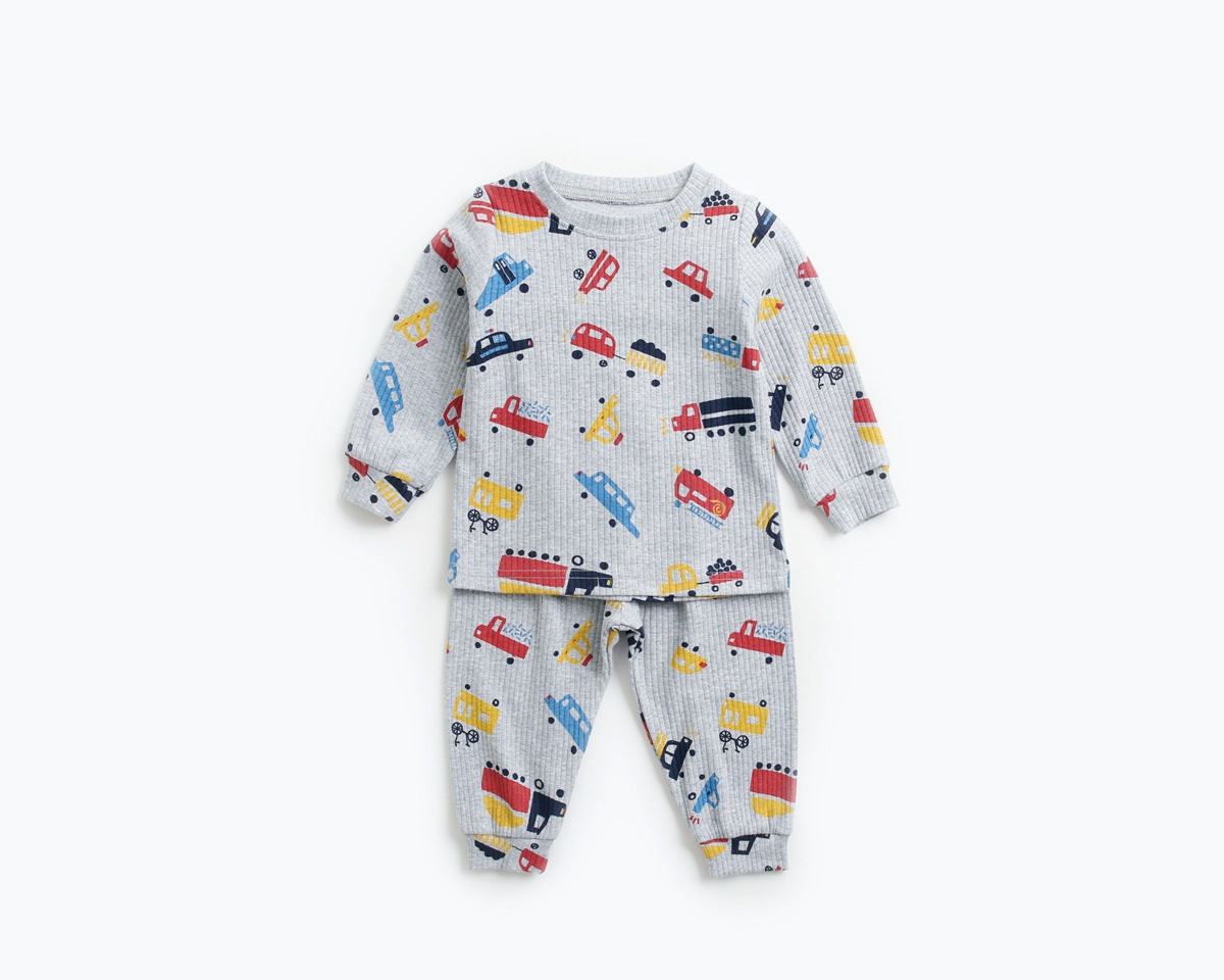 Baby 2pcs cartoon graphic soft cotton shirt combo pants set in blue, featuring playful designs suitable for boys and girls.