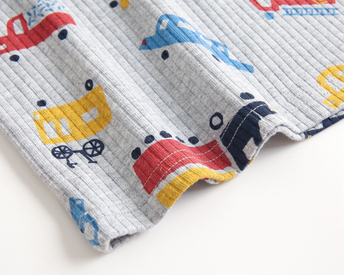 Baby 2pcs cartoon graphic soft cotton shirt combo pants set in blue, featuring playful designs suitable for boys and girls.