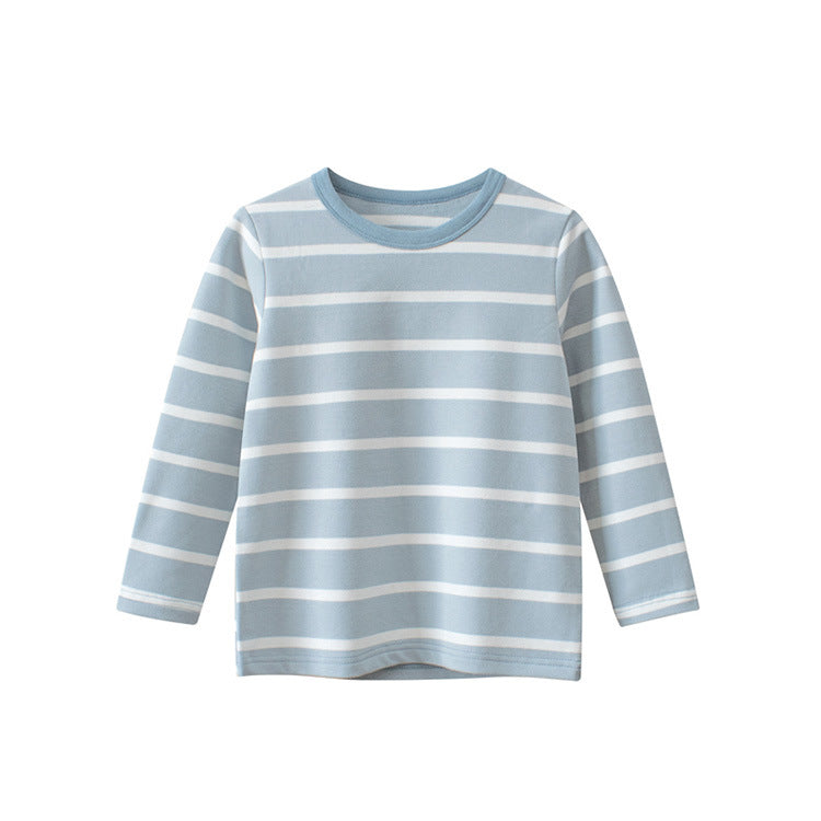 Baby Blue Striped Pattern Long Sleeve Soft Cotton Shirt for kids, showcasing a stylish design and soft fabric.